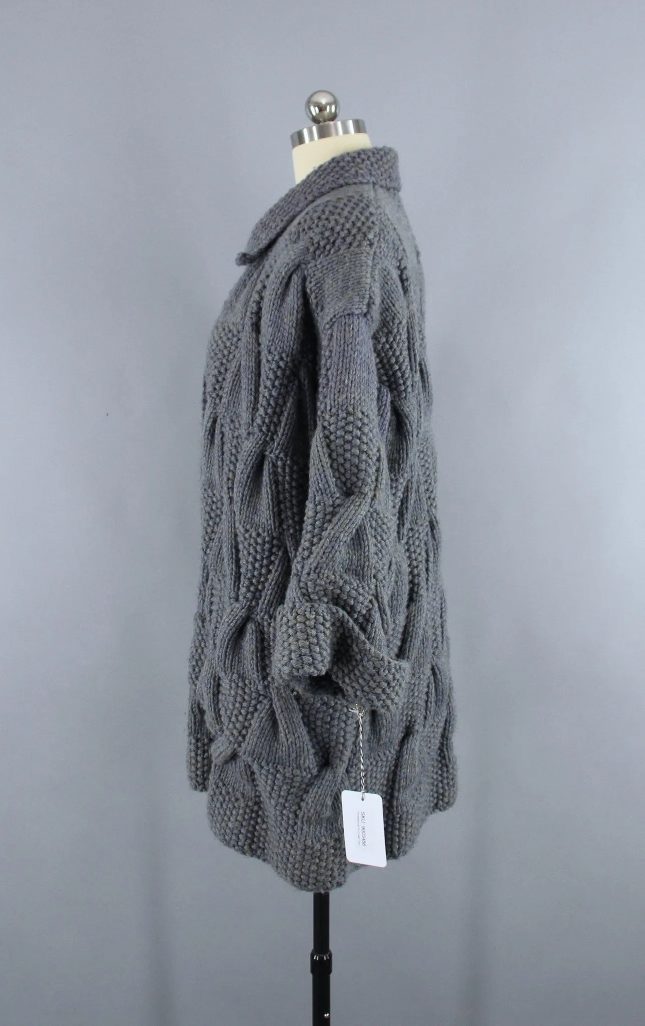 1960s Vintage Grey Wool Cardigan Sweater Knitted Coat