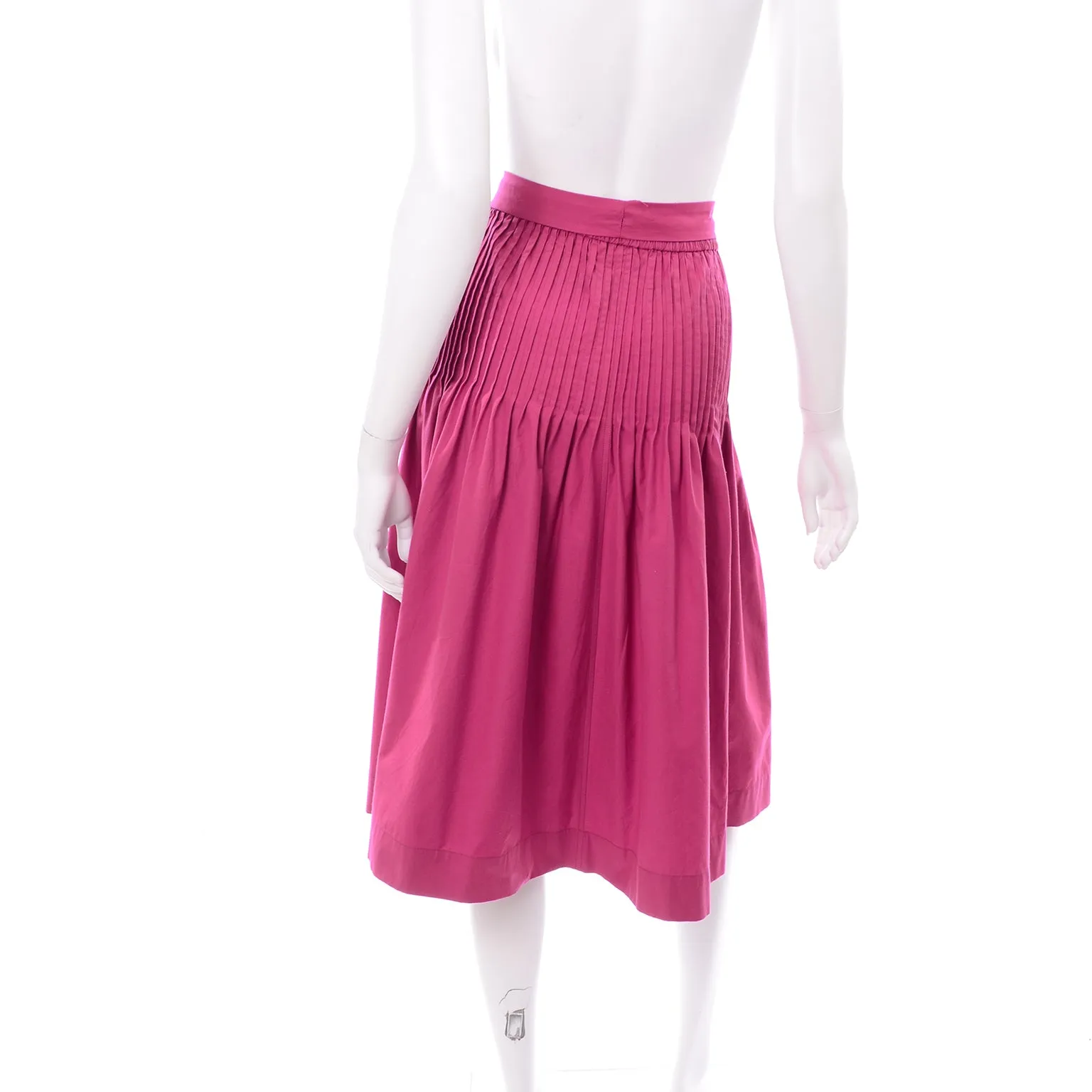 1970s Yves Saint Laurent Pink Cotton Skirt w/ Sash Belt & Flat Pleats