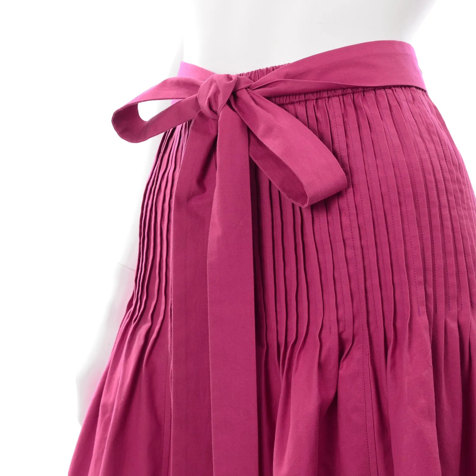 1970s Yves Saint Laurent Pink Cotton Skirt w/ Sash Belt & Flat Pleats