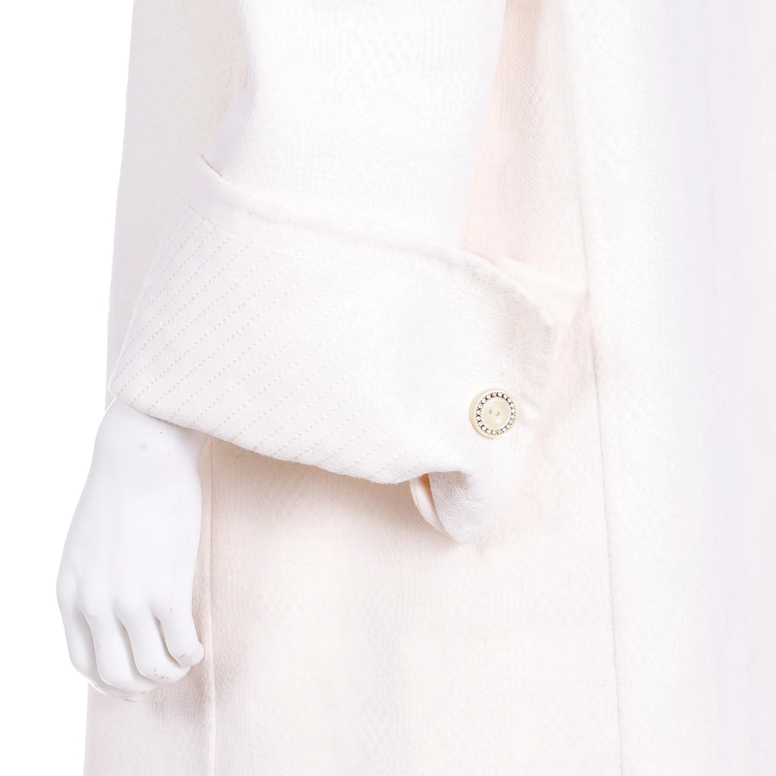 1990s Laura Biagiotti Ivory Vintage Evening Coat w Fine Mesh Overlay