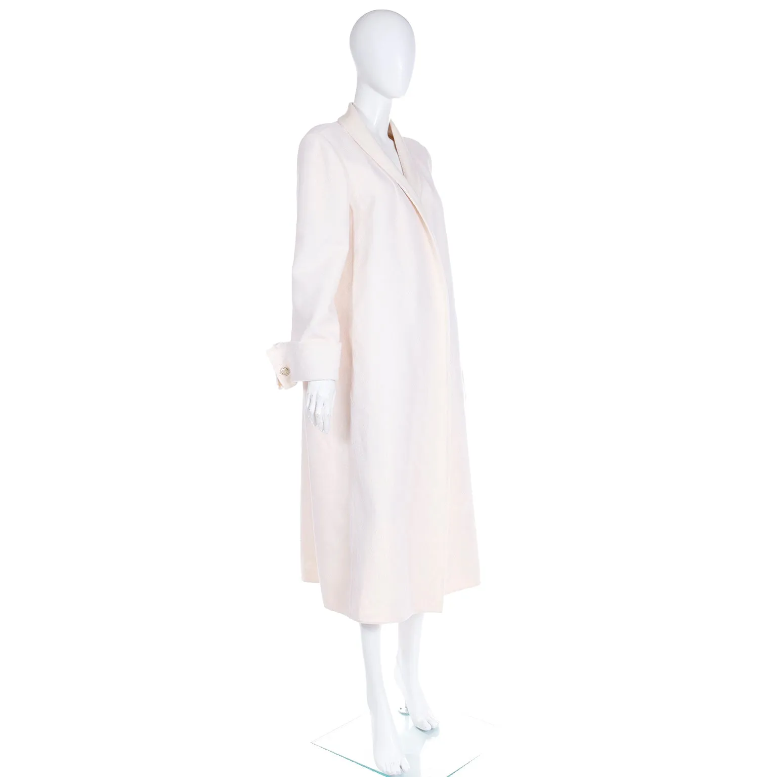 1990s Laura Biagiotti Ivory Vintage Evening Coat w Fine Mesh Overlay