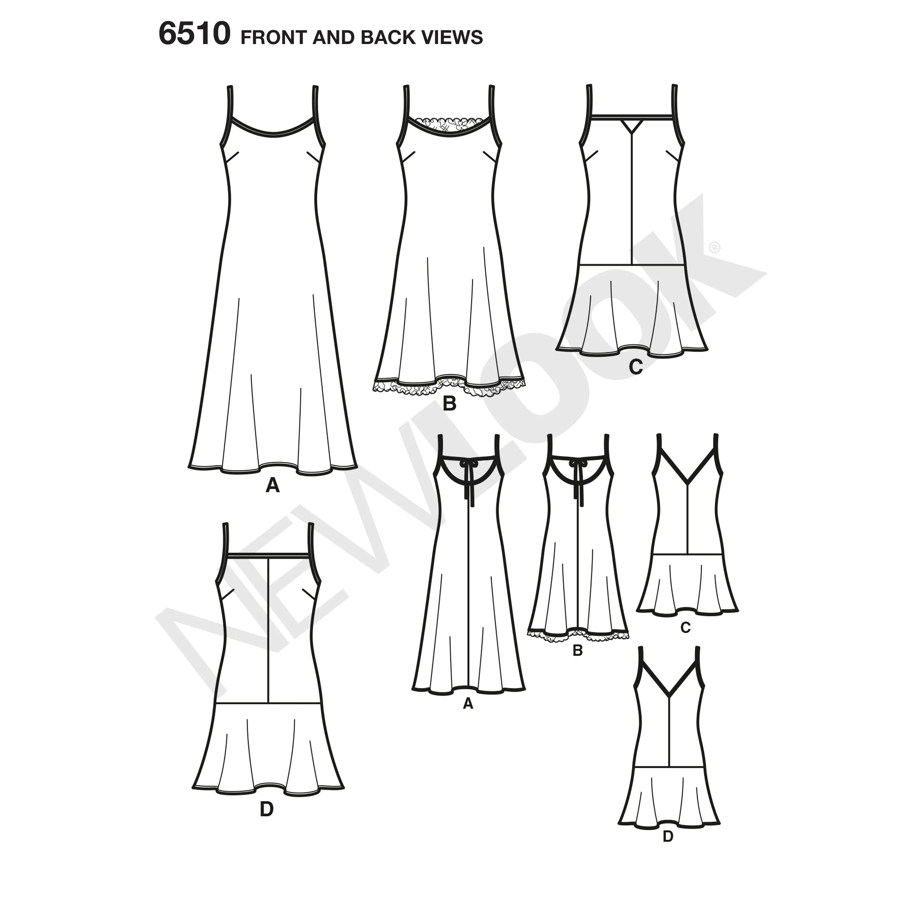 6510 New Look Pattern 6510 Women’s   Slip Dresses with Length and Back Variations