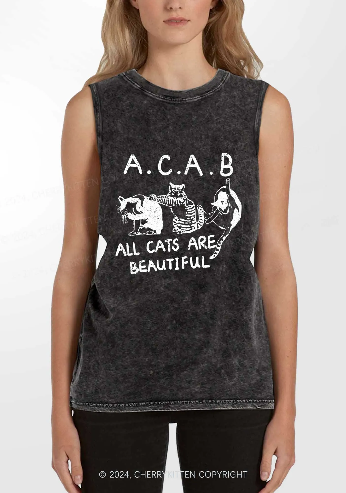 ACAB Cats Y2K Washed Tank Cherrykitten