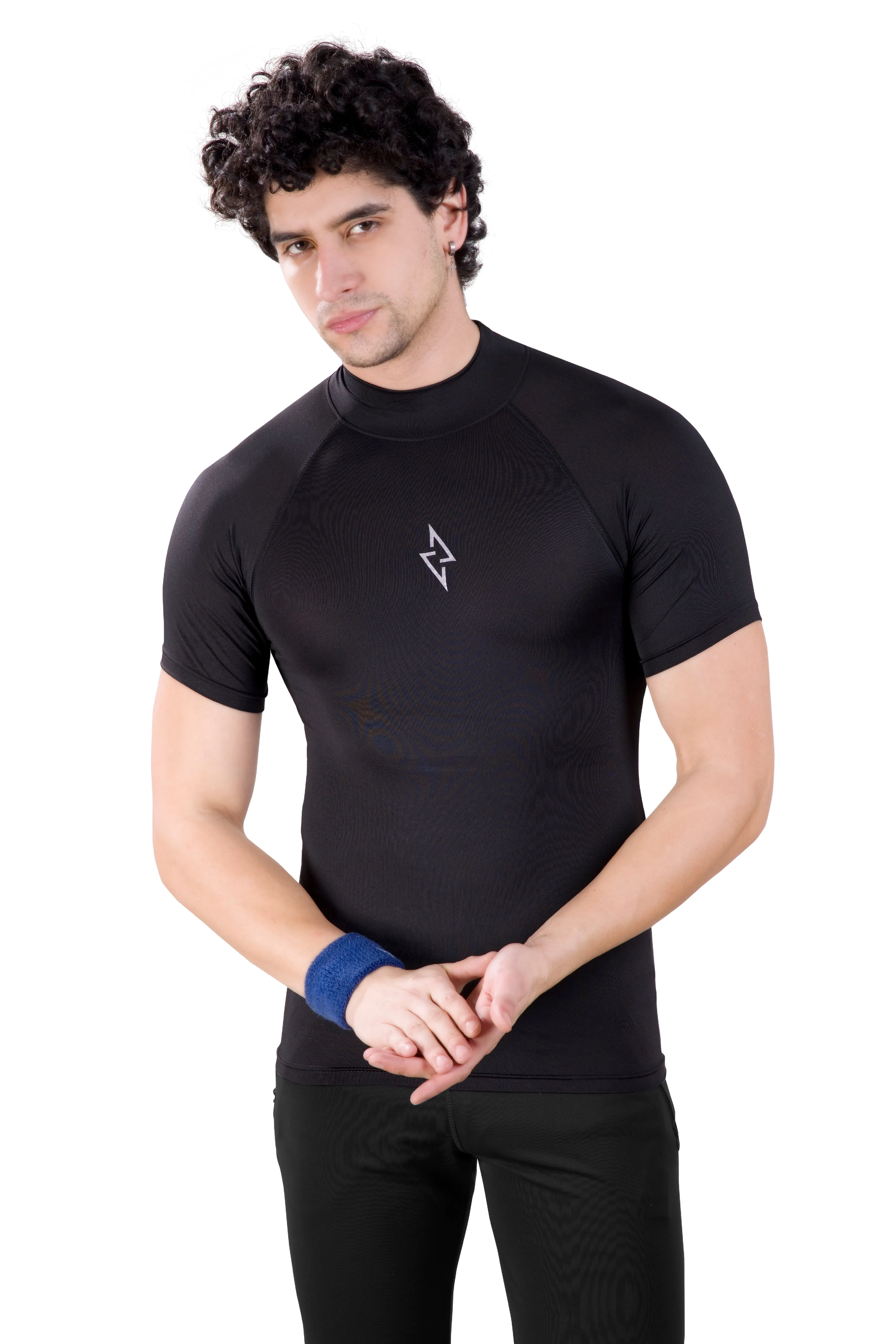 ALPHA - BLACK COMPRESSION T-SHIRT - HIGH NECK