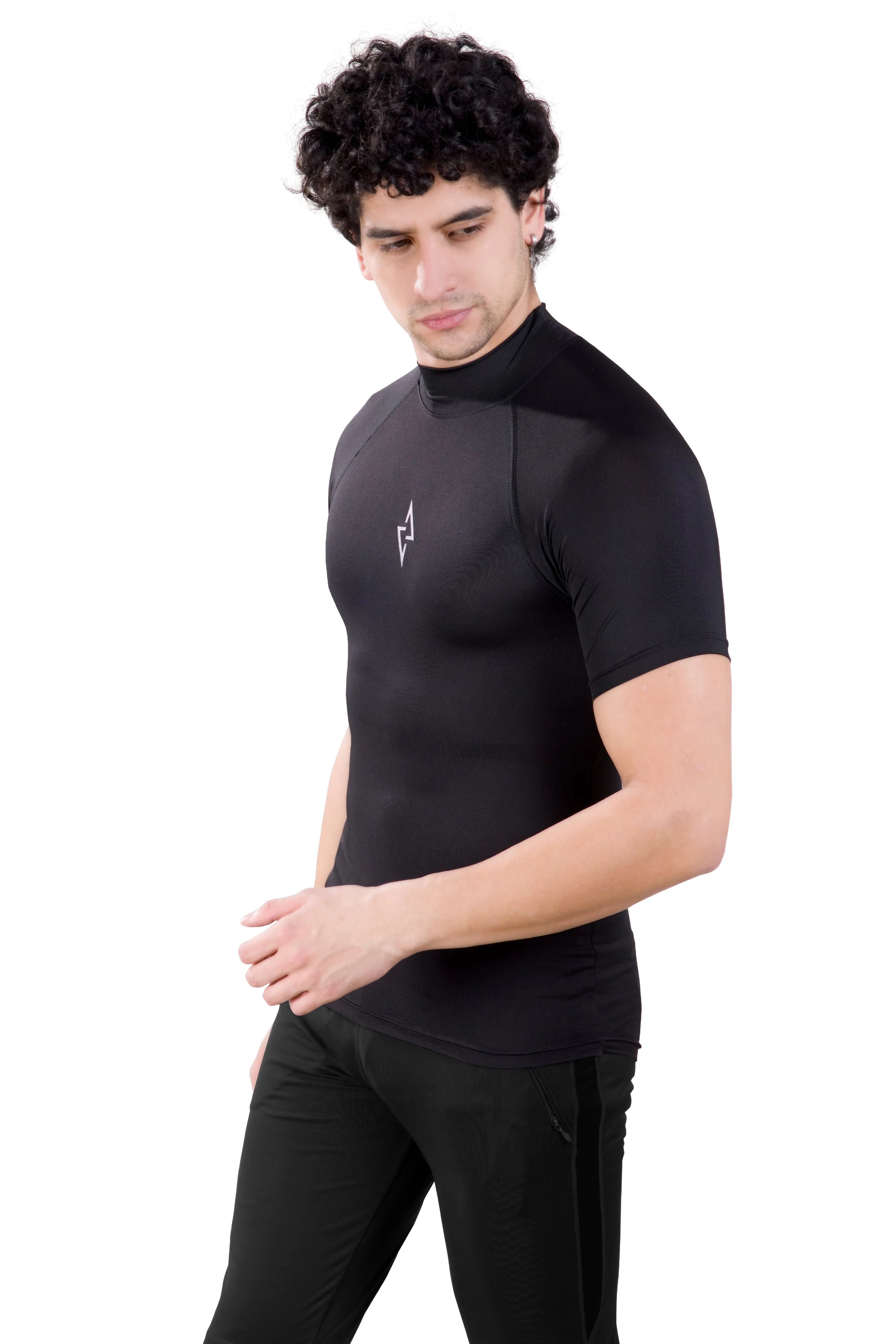 ALPHA - BLACK COMPRESSION T-SHIRT - HIGH NECK