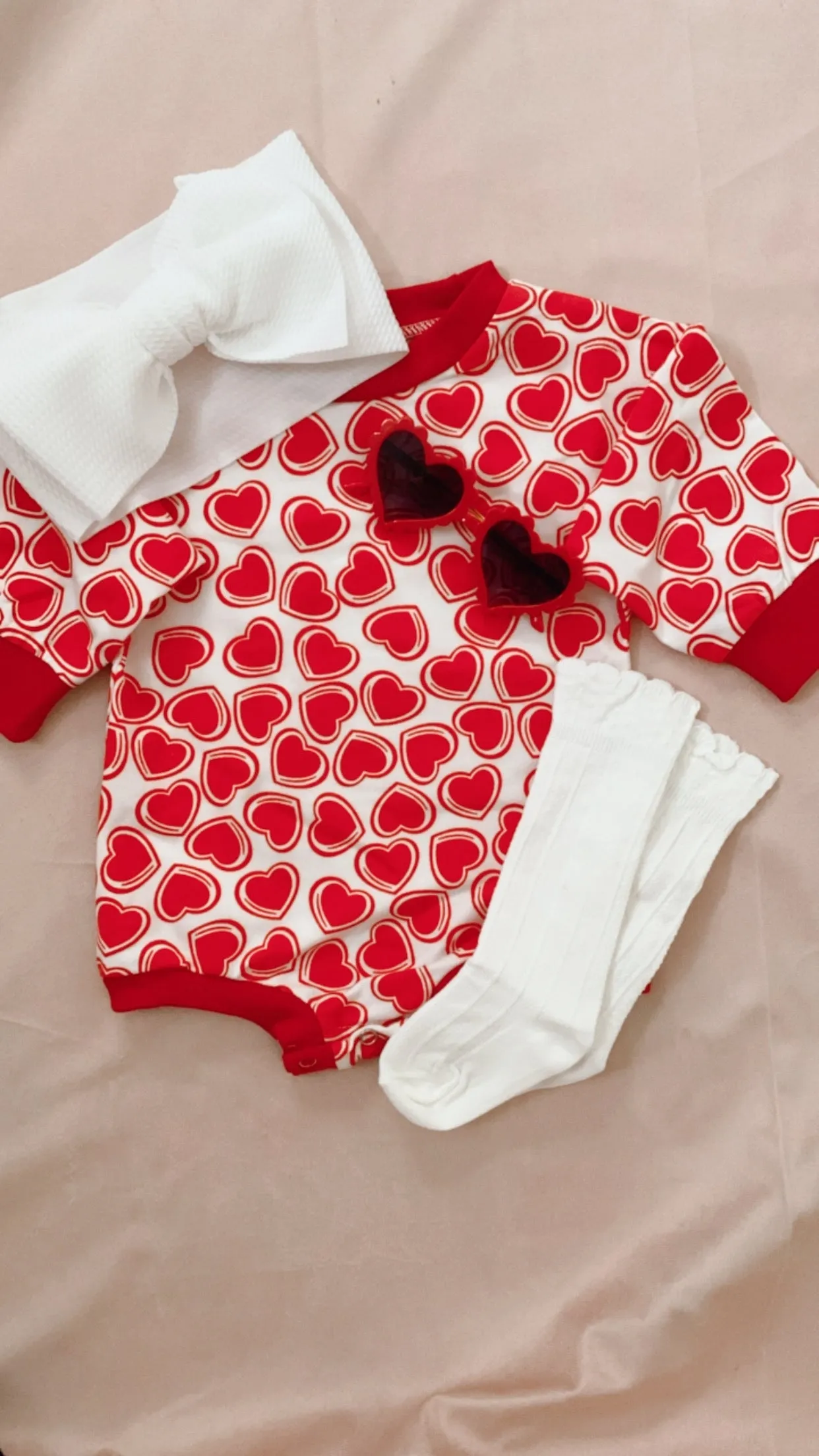 Amour Heart Sweatshirt Romper - Red