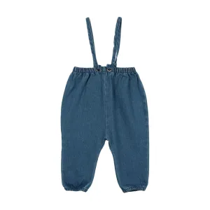 Analogie By Lil Legs Denim Bow Suspender Romper Blue Denim