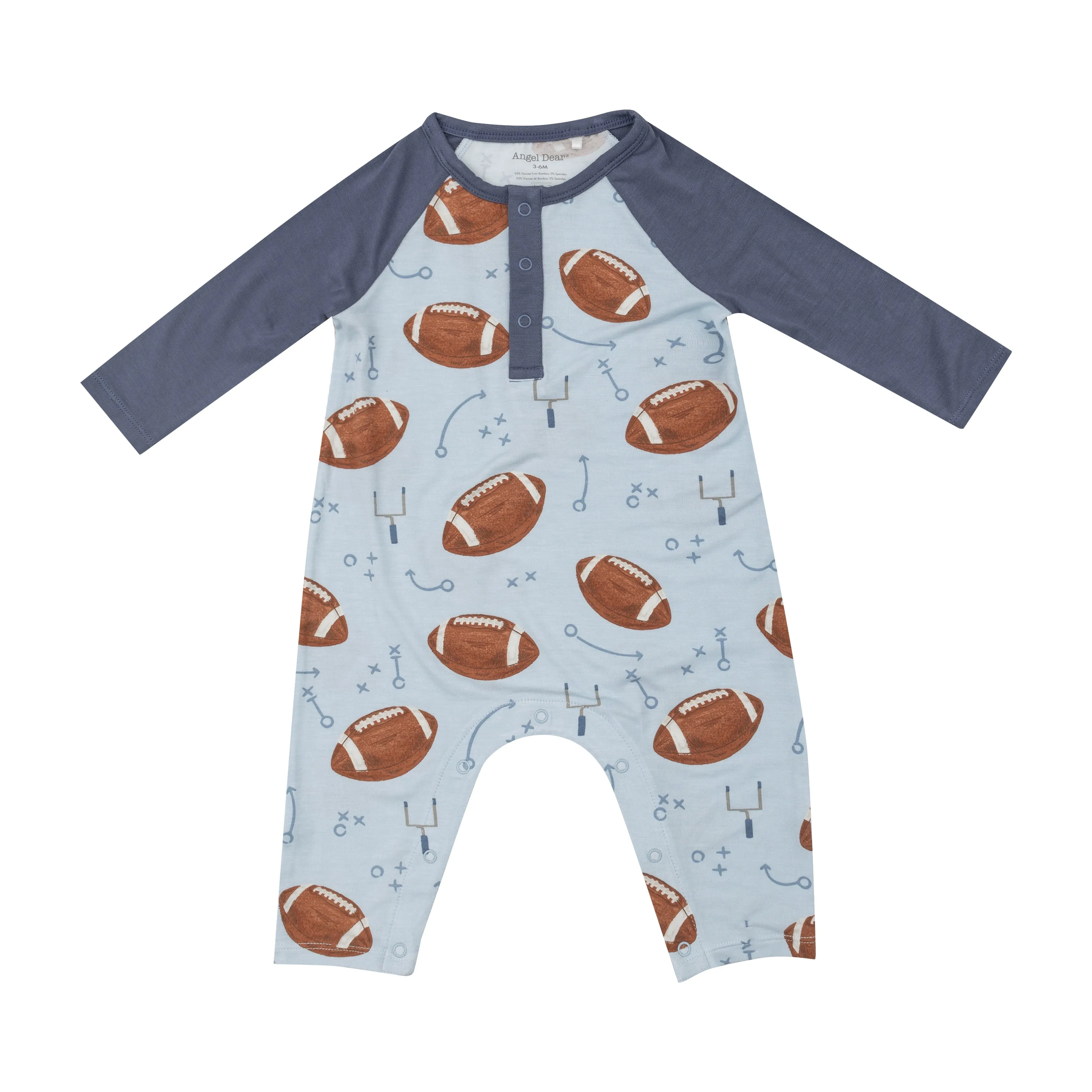 Angel Dear Footballs Blue - L/S Raglan Romper 623-F24-FOB 5108