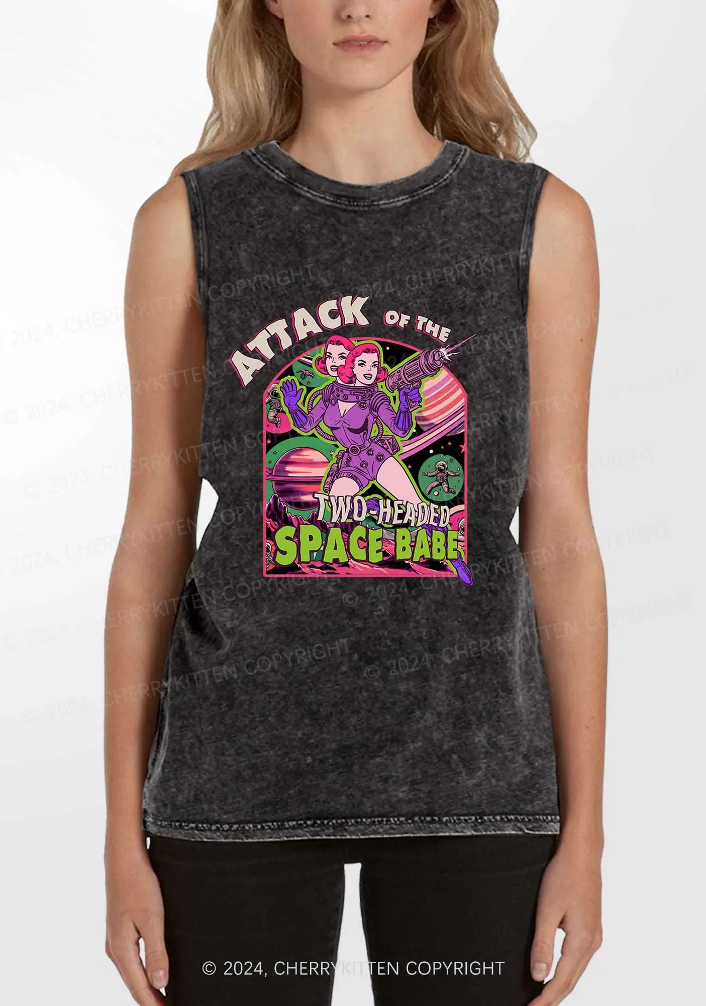 Attack Space Babe Halloween Y2K Washed Tank Cherrykitten