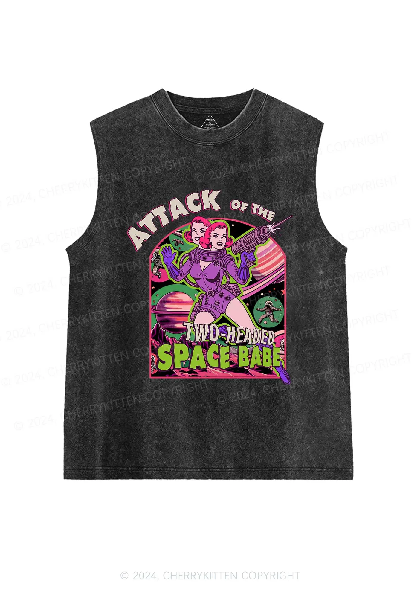 Attack Space Babe Halloween Y2K Washed Tank Cherrykitten