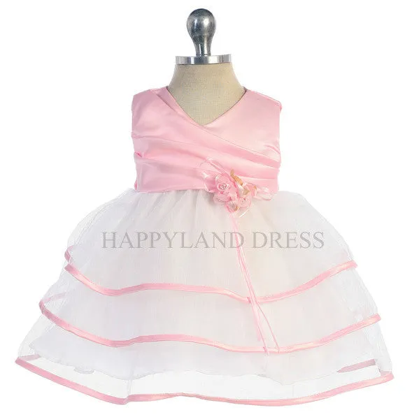 B108 Satin Pleated Top with Tulle Skirt Baby Dress (5 Diff. Colors)