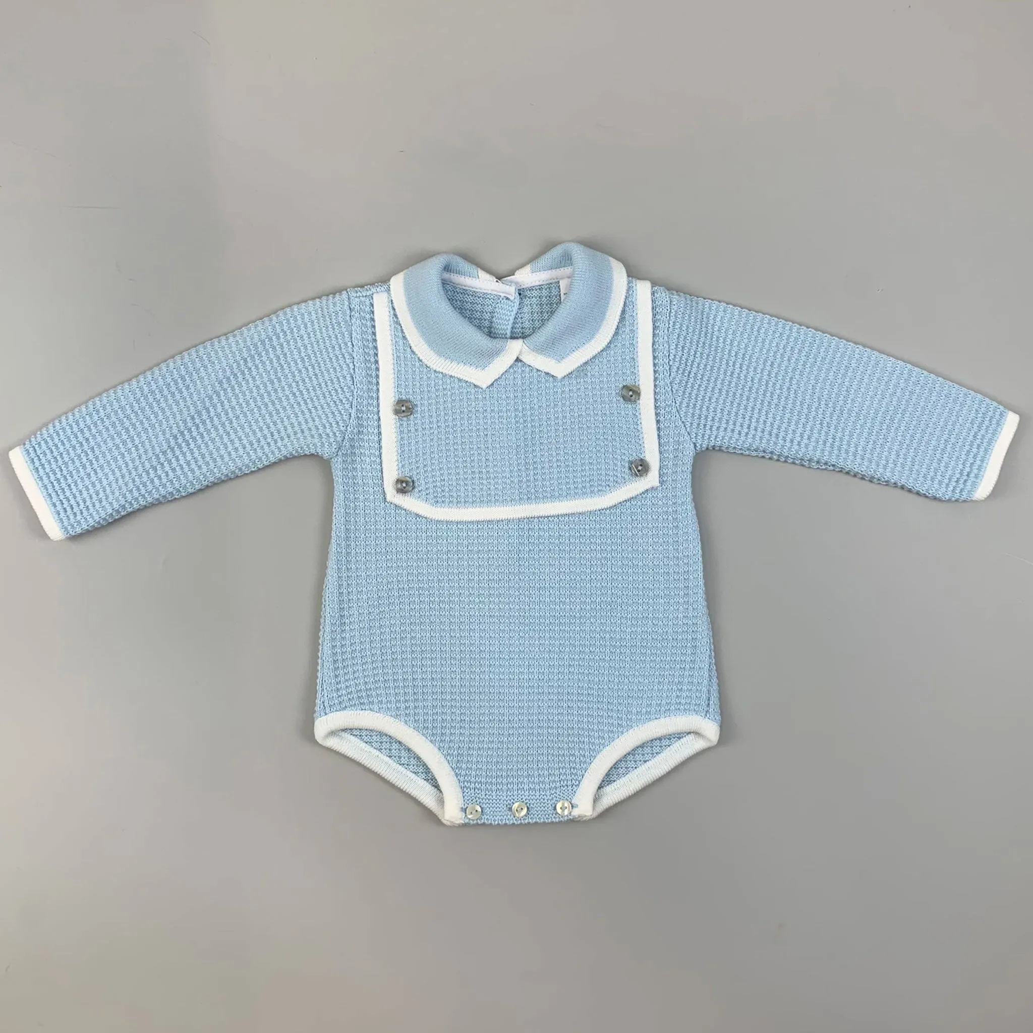 Baby Boy Knitted Romper - Long Sleeves - Blue