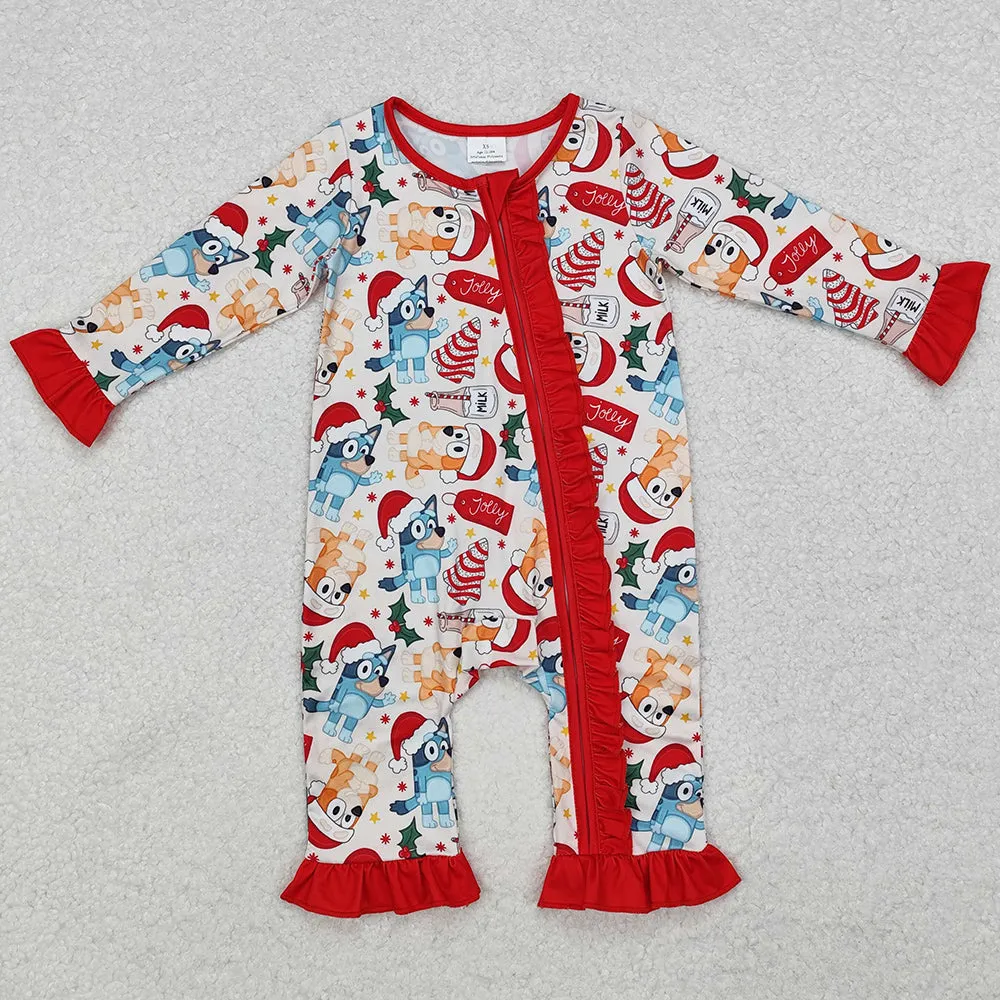 Baby Infant Girls Rompers Christmas Dogs Ruffle Long Sleeve Rompers LR1685