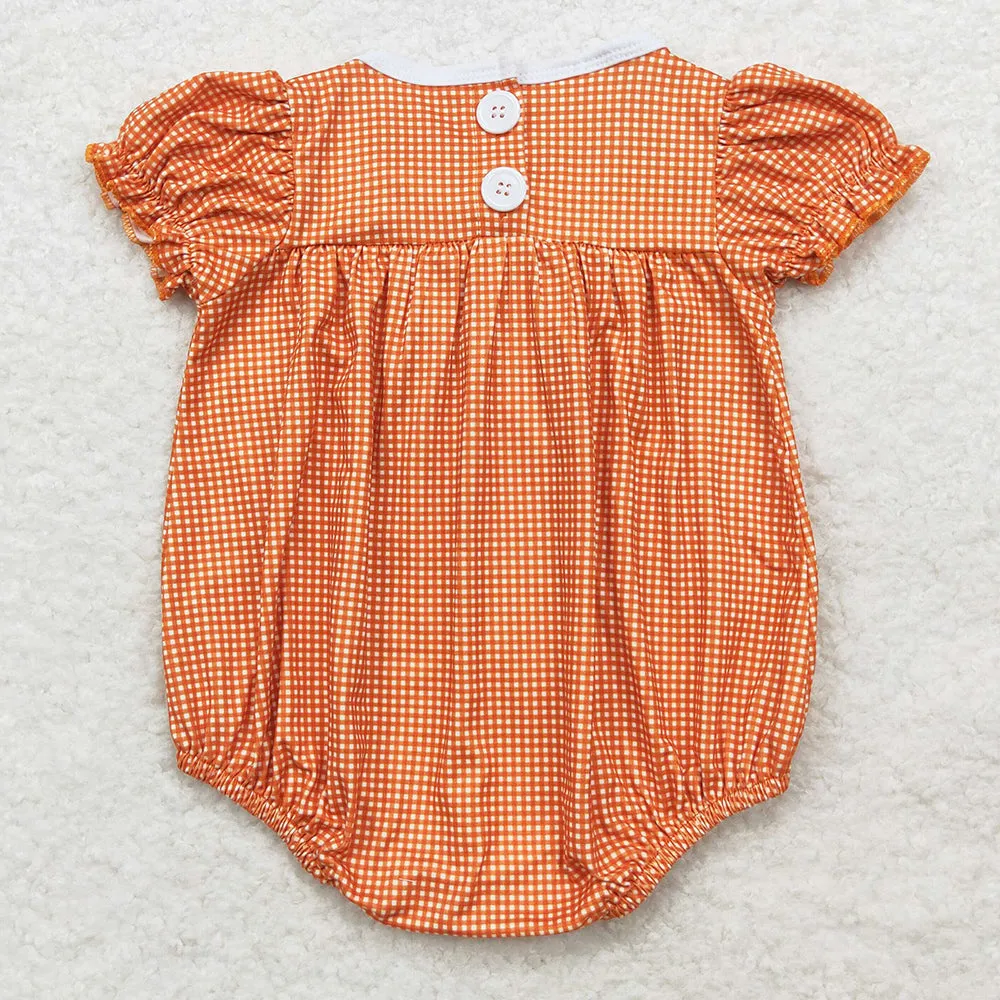 Baby Infant Girls Rompers Fall Orange Checkered Pumpkin Short Sleeve Rompers SR1879