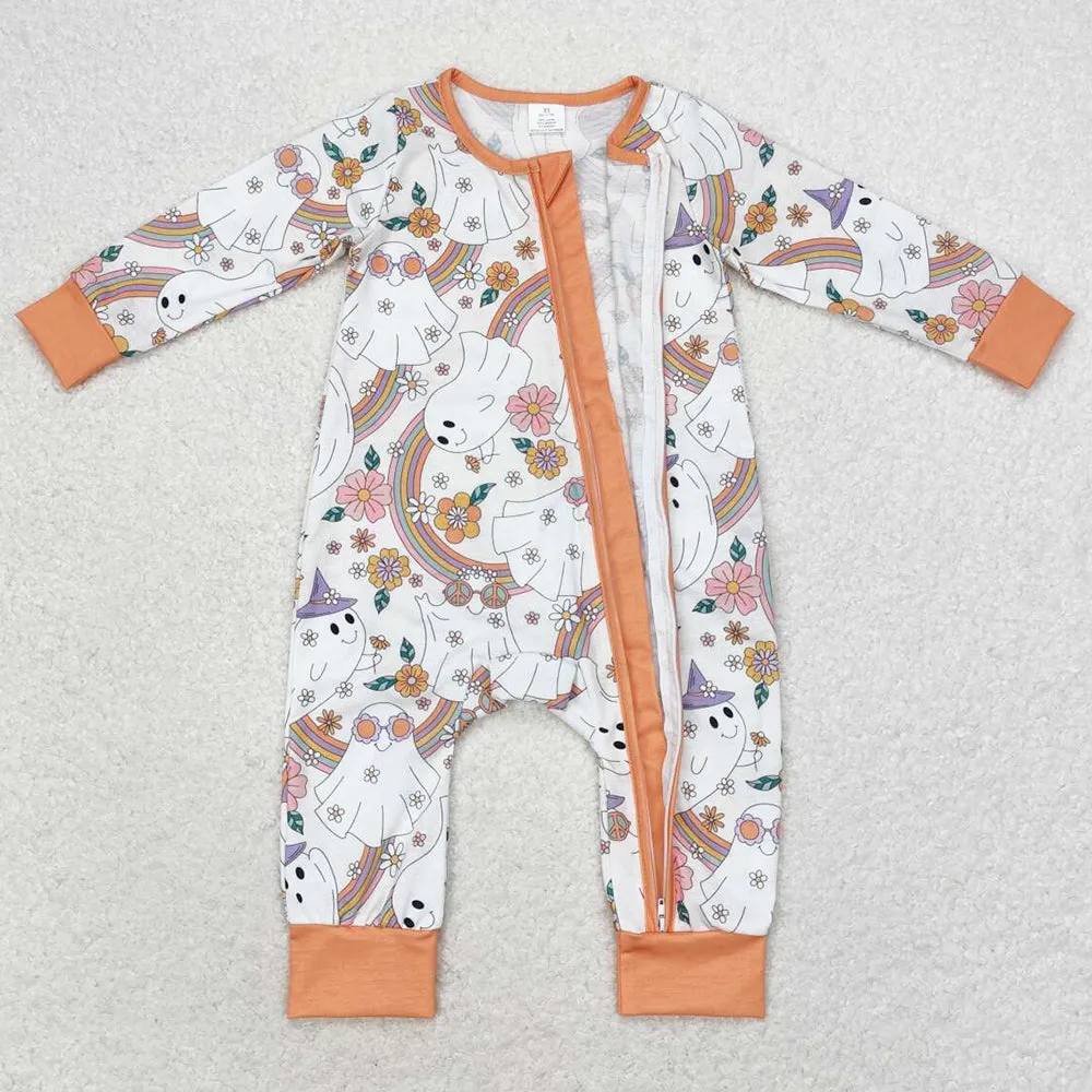 Baby Infant Girls Rompers Halloween Fall Ghost Rainbow Bamboo Zippy Rompers LR0980