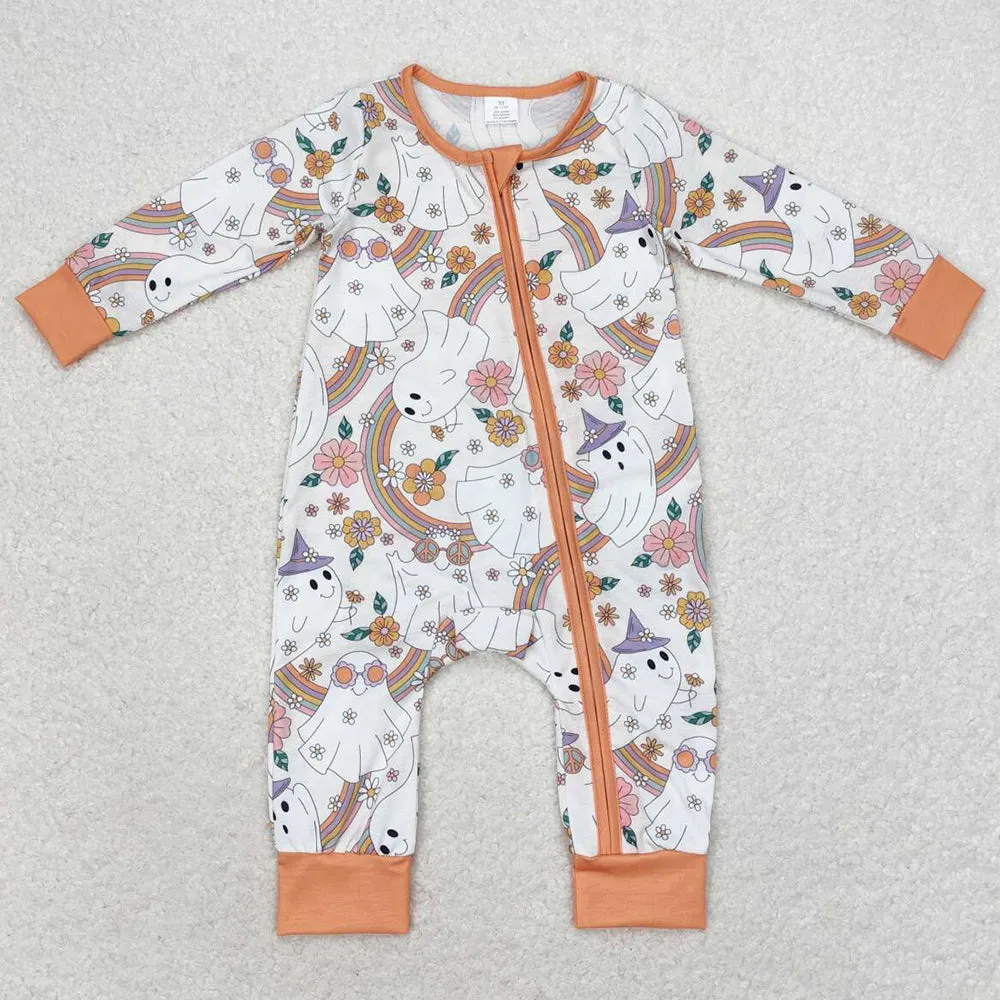 Baby Infant Girls Rompers Halloween Fall Ghost Rainbow Bamboo Zippy Rompers LR0980