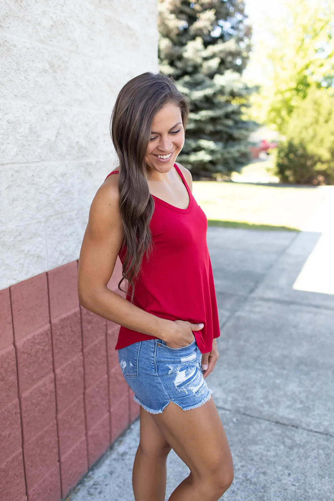 Basic Red Spaghetti Strap Tank (SM-XL)