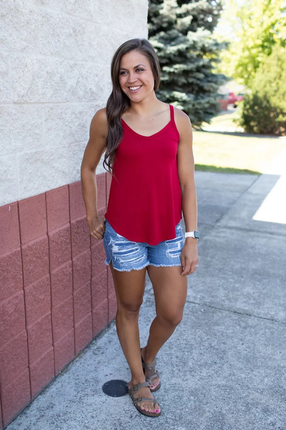 Basic Red Spaghetti Strap Tank (SM-XL)