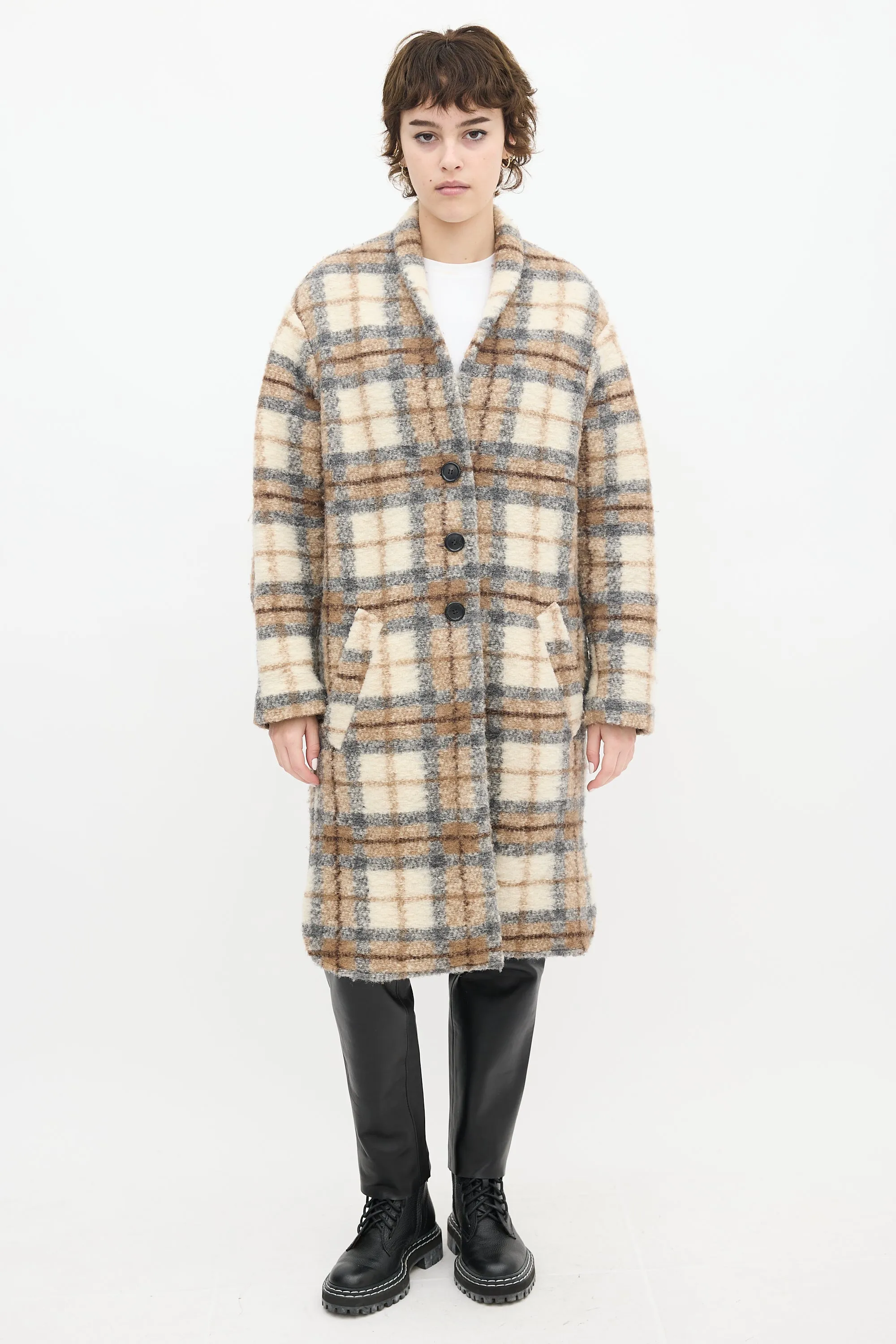 Beige & Multi Wool Plaid Gabriel Coat