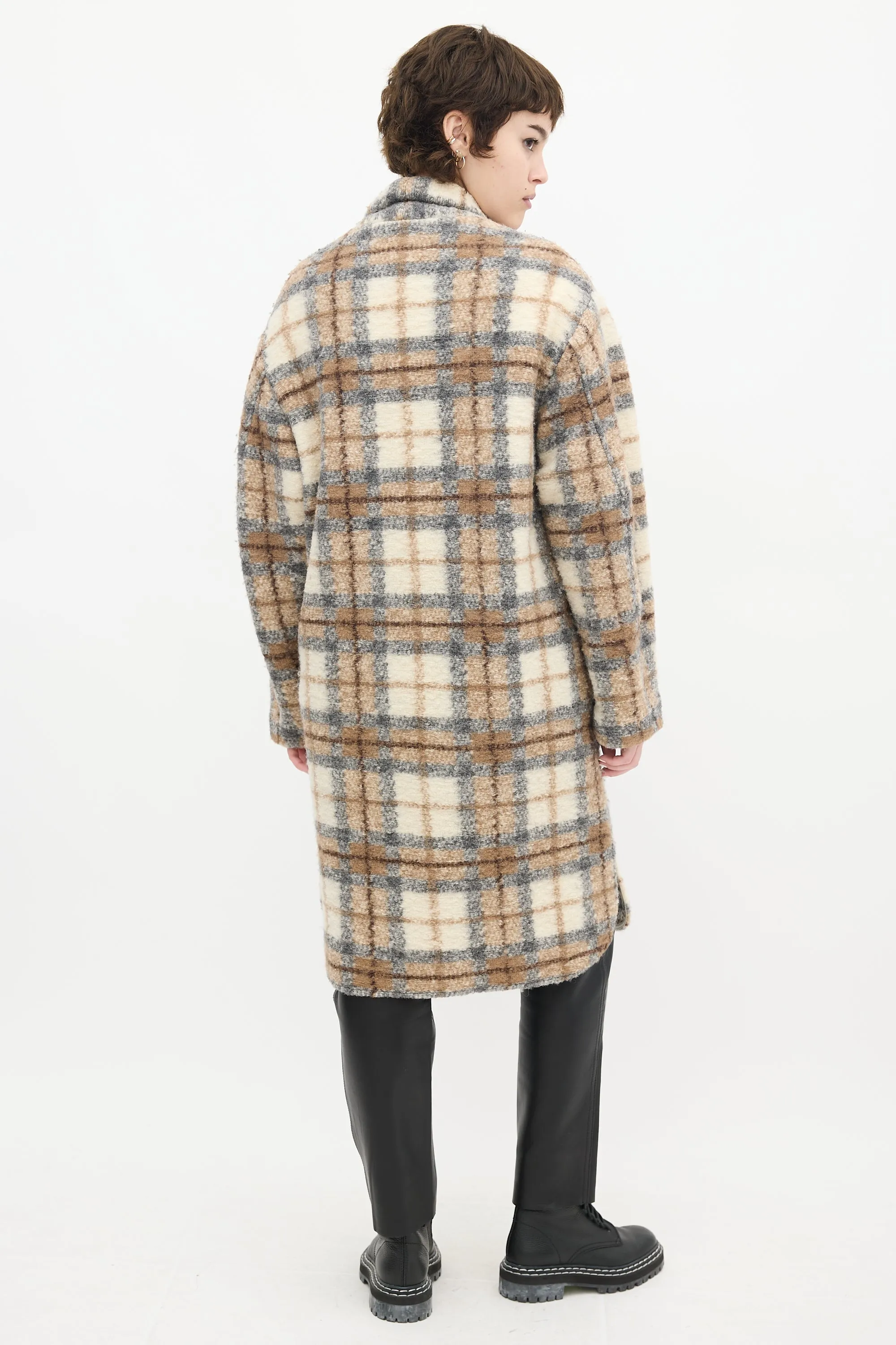 Beige & Multi Wool Plaid Gabriel Coat