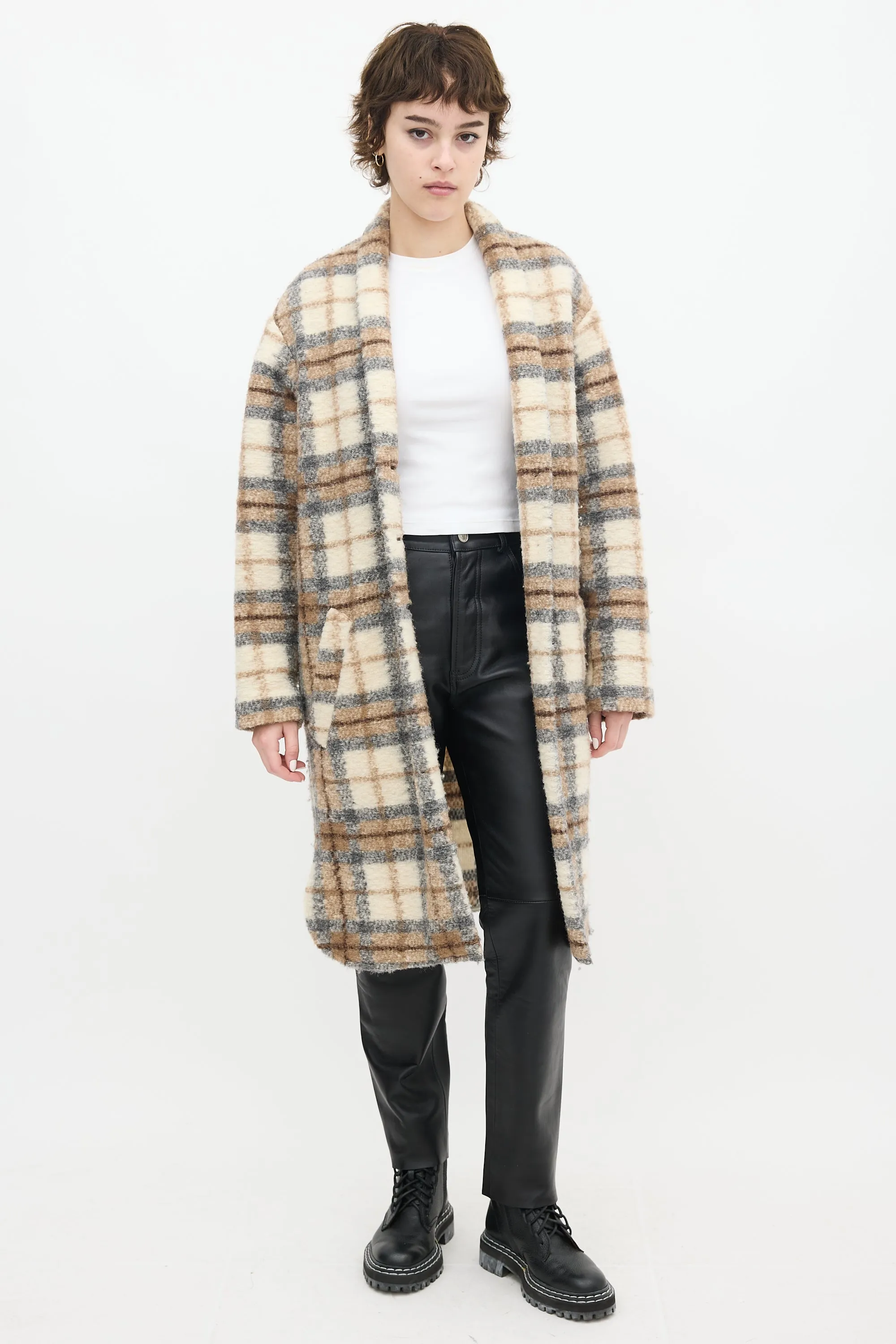 Beige & Multi Wool Plaid Gabriel Coat