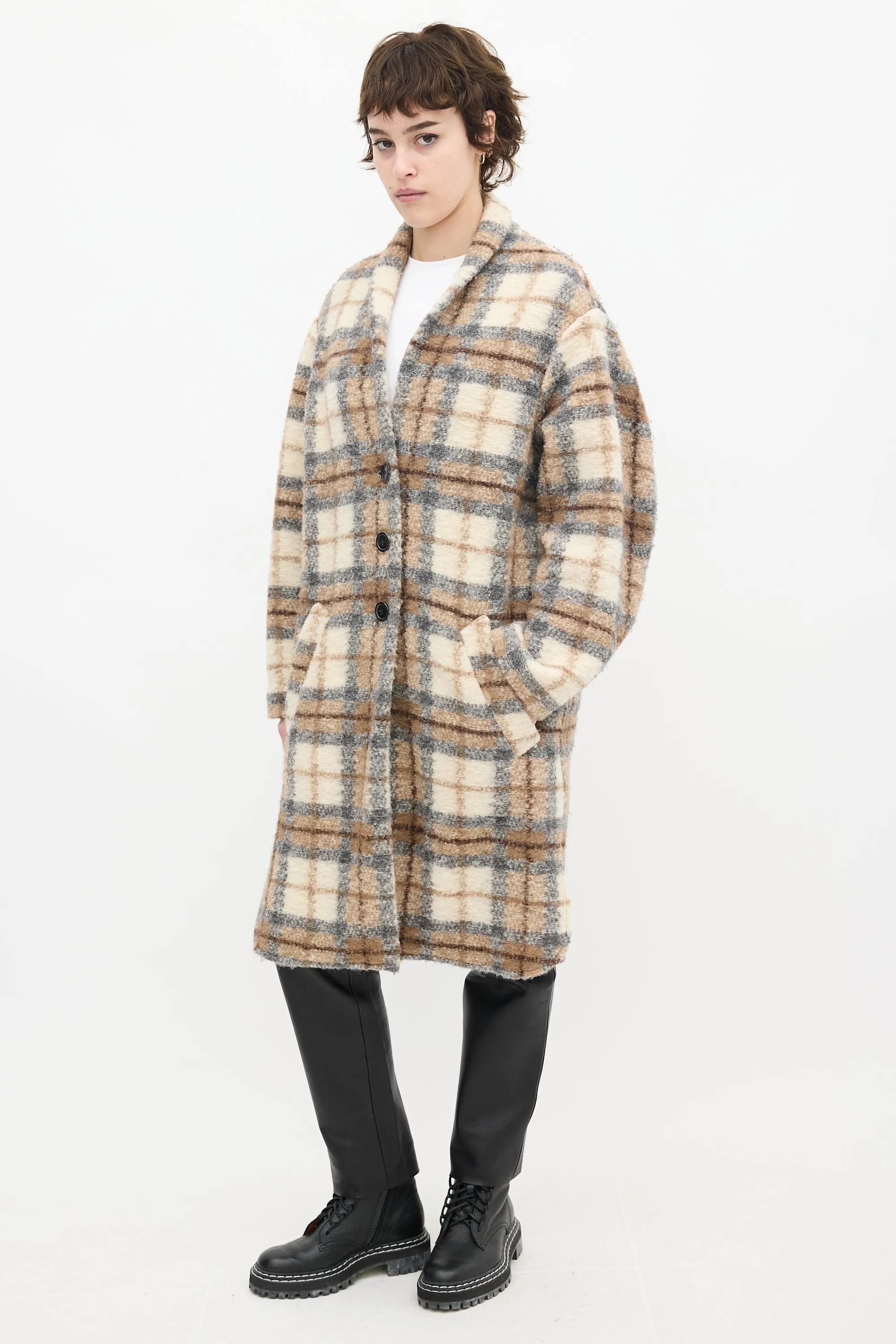 Beige & Multi Wool Plaid Gabriel Coat