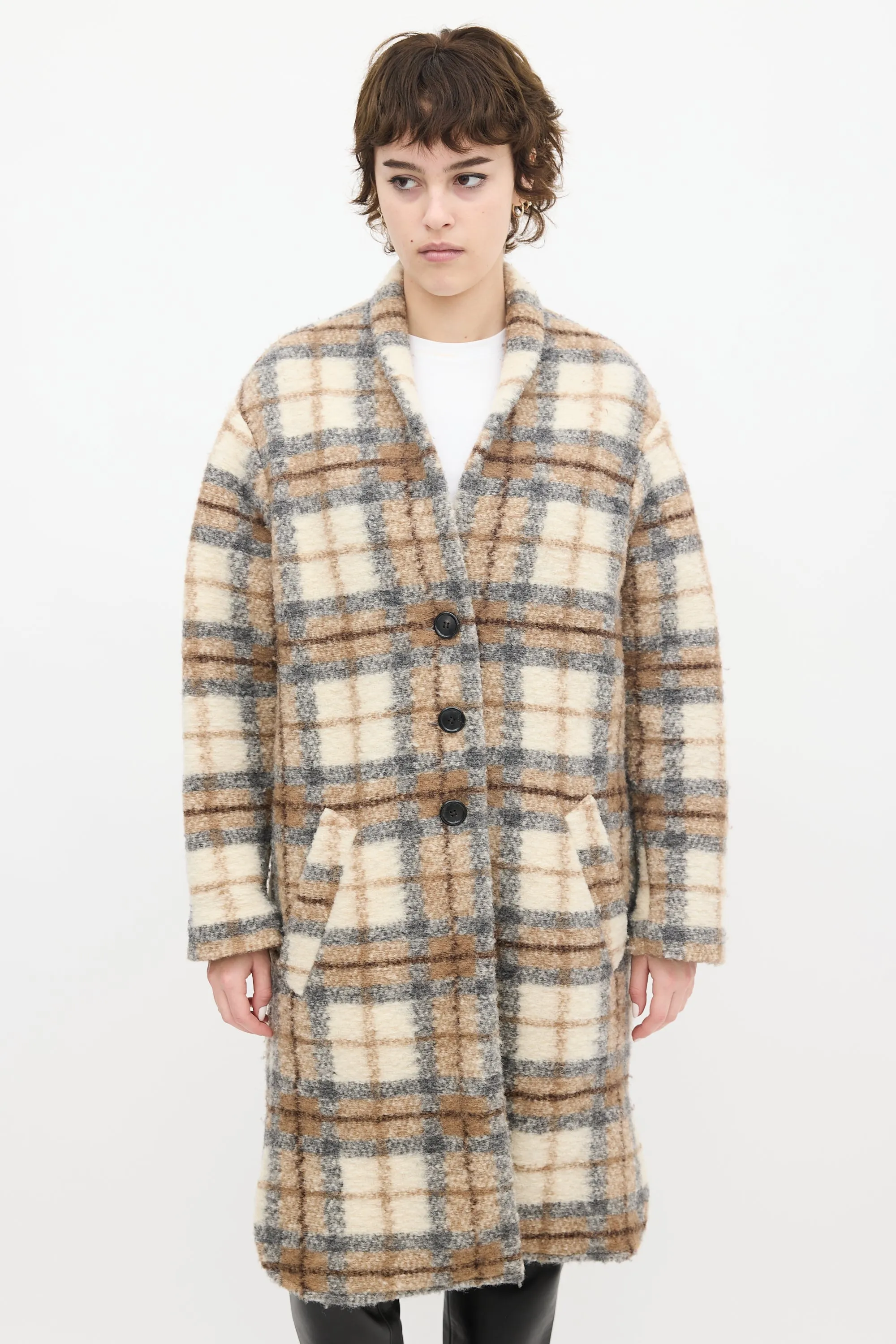 Beige & Multi Wool Plaid Gabriel Coat