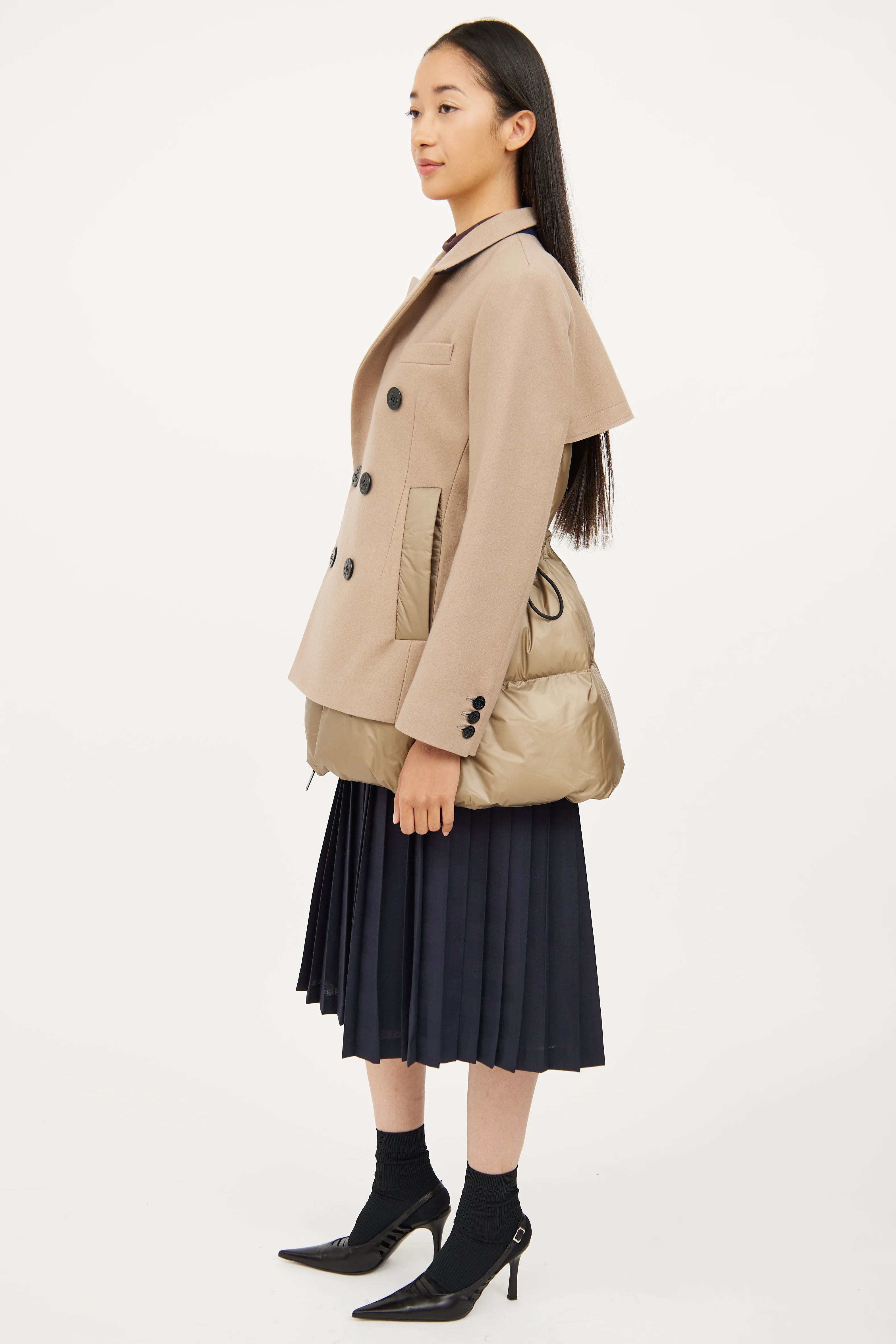 Beige Wool Melton Puffer Coat