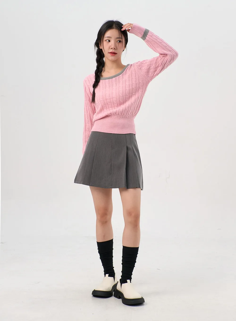 Belted Pleated Mini Skirt OG331