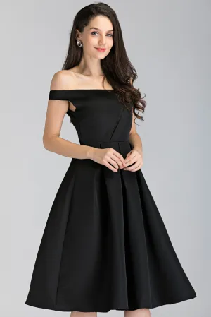 Black Asymmetric Strap Midi Ball Dress