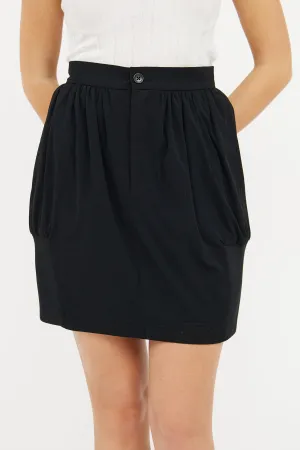 Black Pleated & Ribbed Mini Skirt