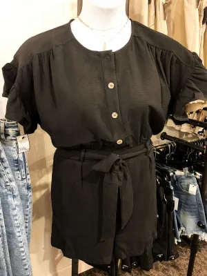 Black Ruffle Sleeve Romper - SML