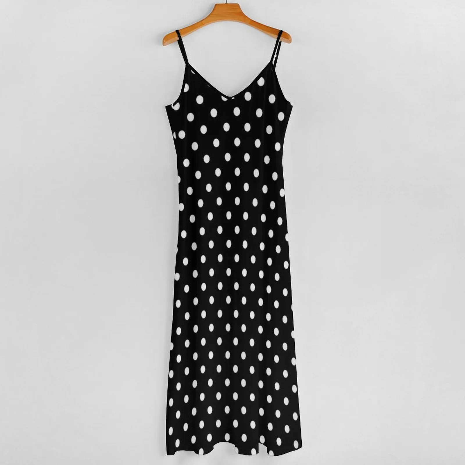 Black With White Polka Dots Women's Summer Slip Long Dress