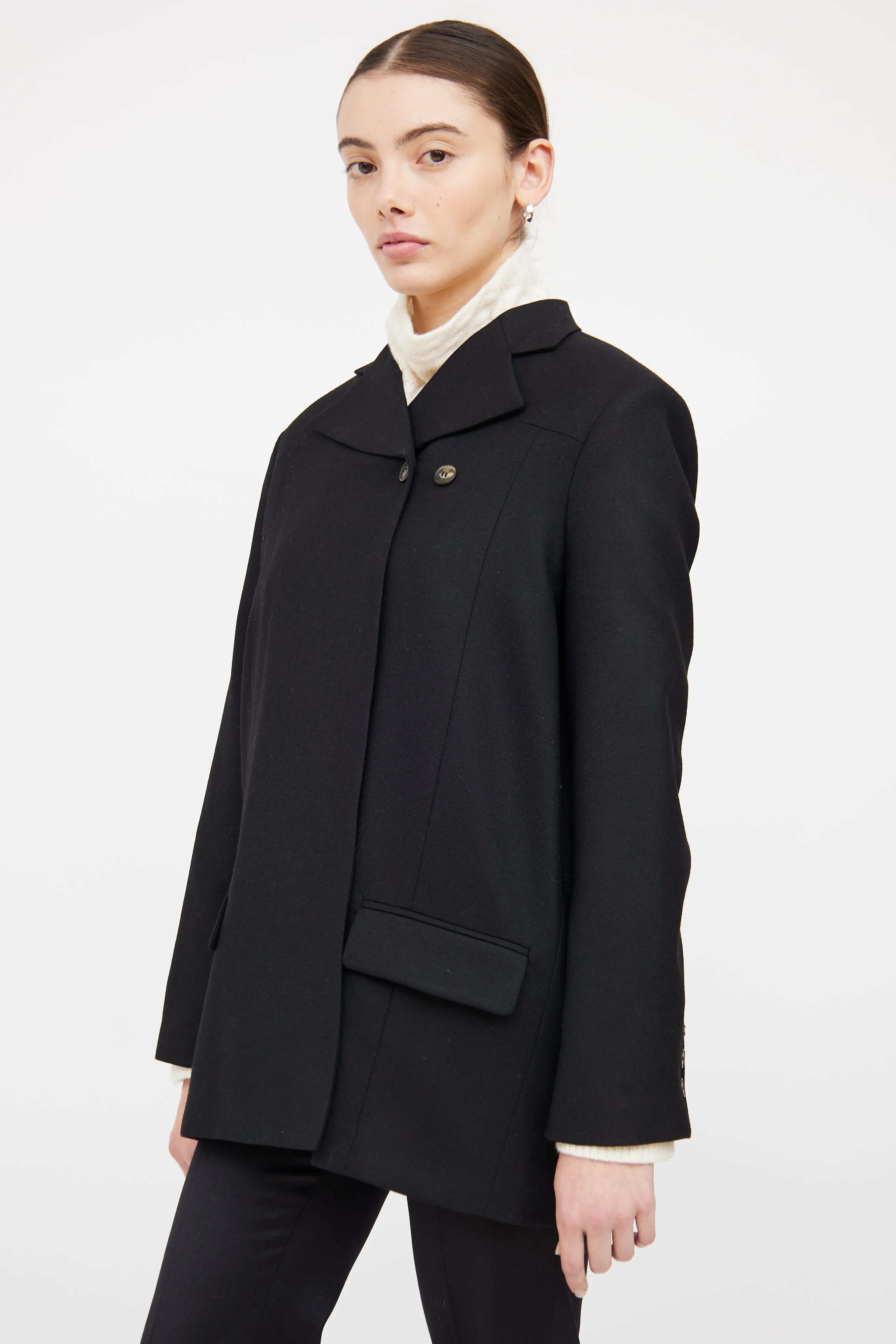 Black Wool Asymmetric Button Coat