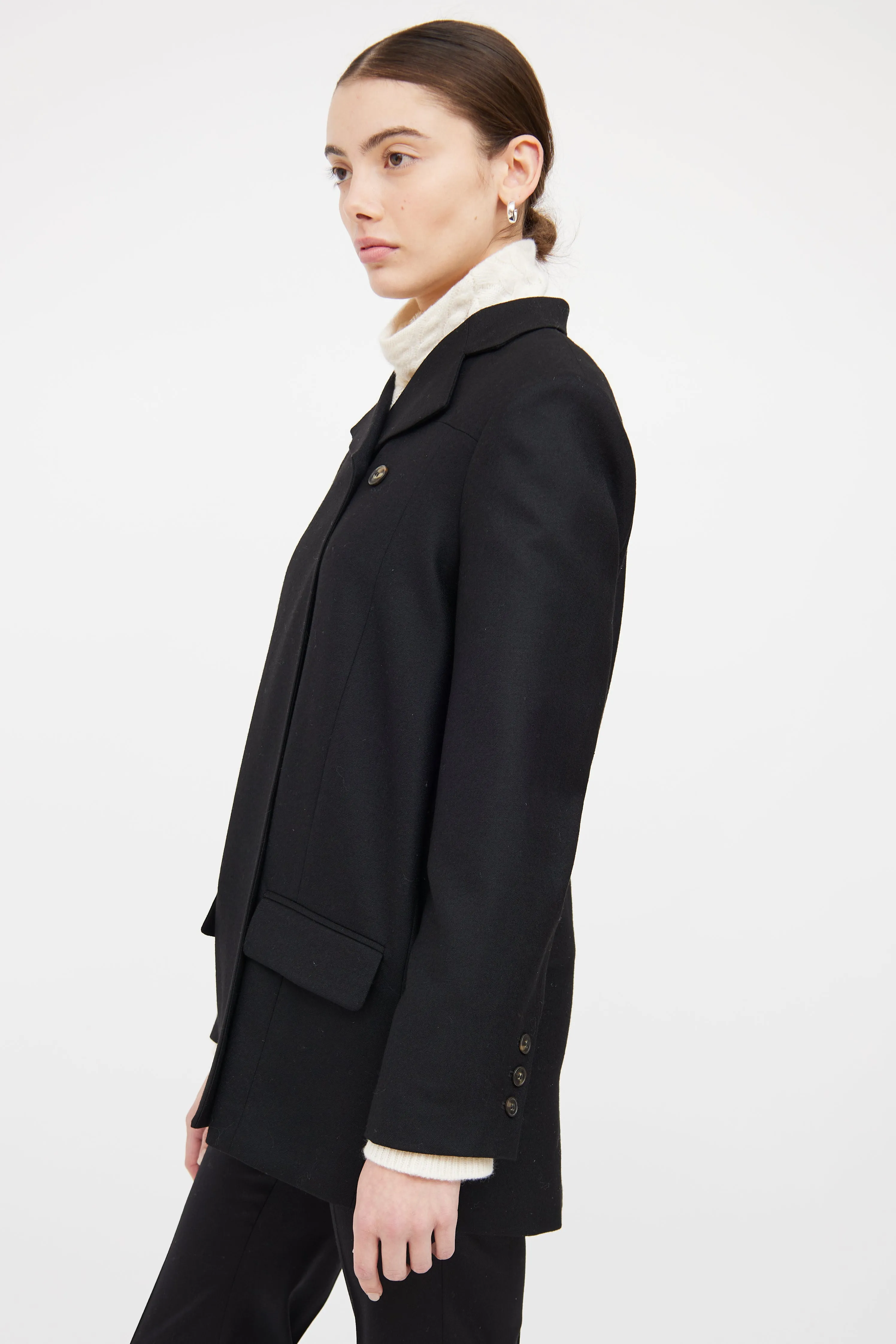 Black Wool Asymmetric Button Coat