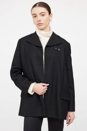 Black Wool Asymmetric Button Coat