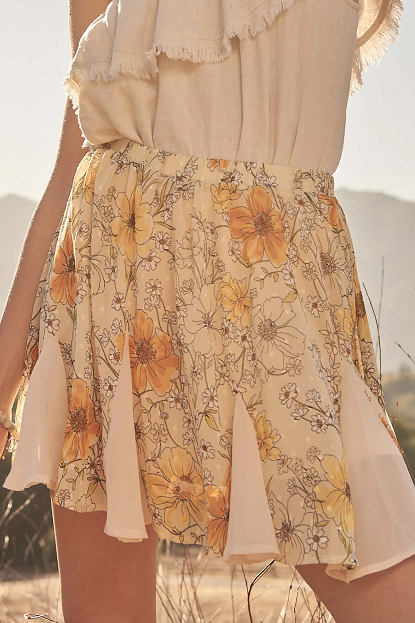 Blooming Love Floral Chiffon Pleated Mini Skirt