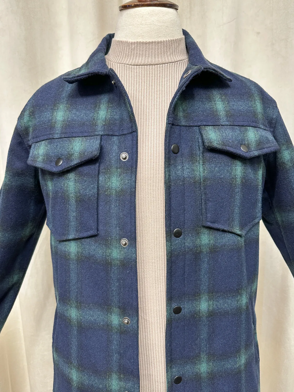 Blue Check Wool Shacket - Men