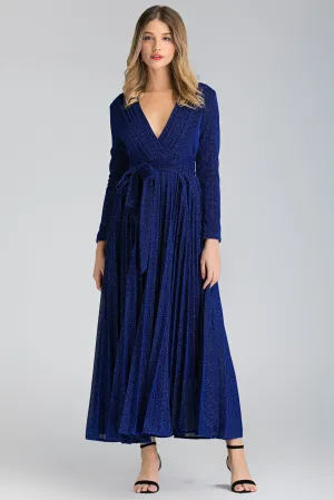 Blue Sapphire Pleated Maxi Dress