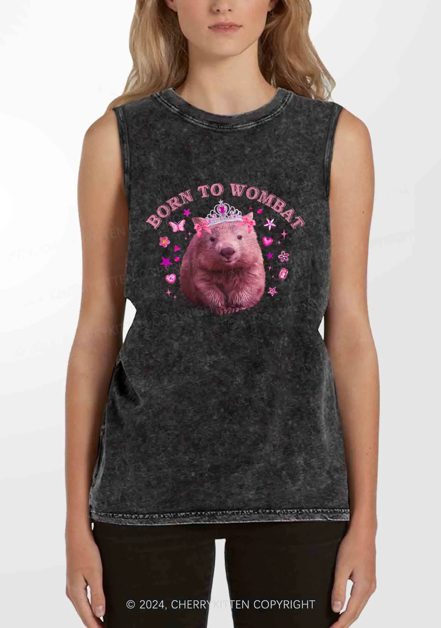 Born to Wombat Y2K Washed Tank Cherrykitten