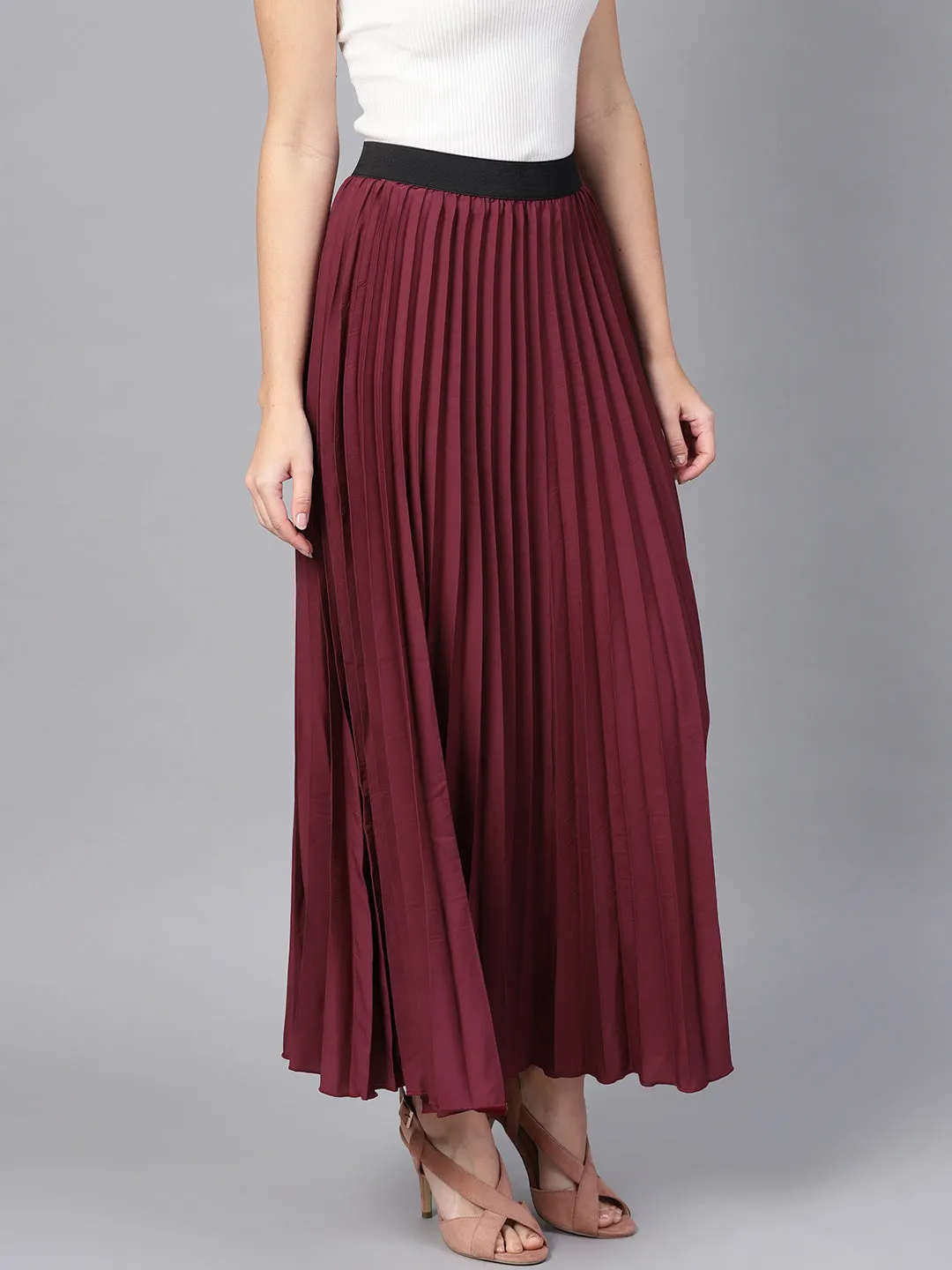 Burgundy Pleated Maxi Skirt