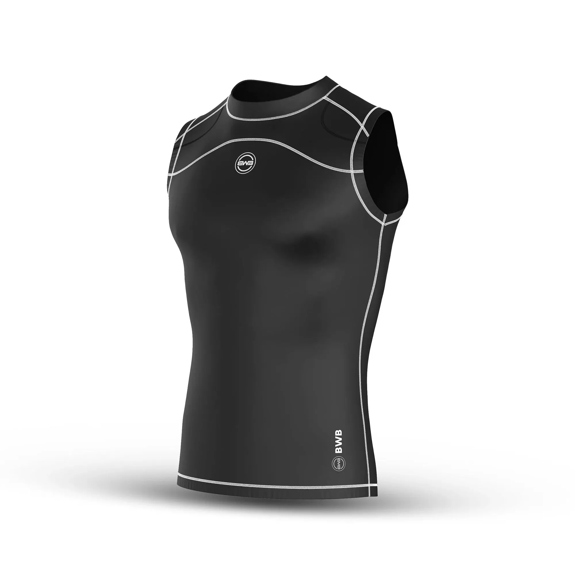 BWB Men's Black & White Sleeveless Compression Shirt