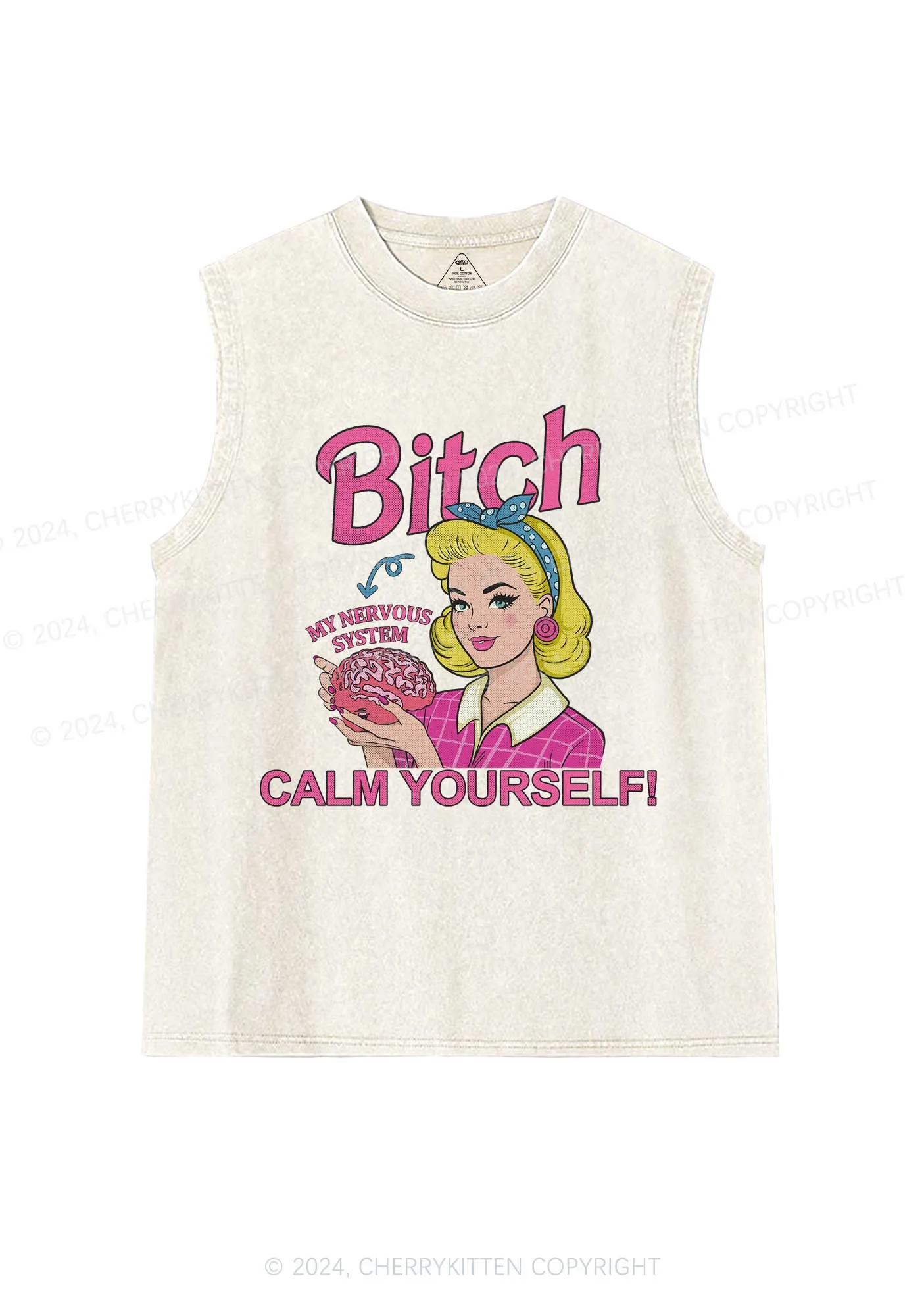 Bxxch Calm Yourself Y2K Washed Tank Cherrykitten