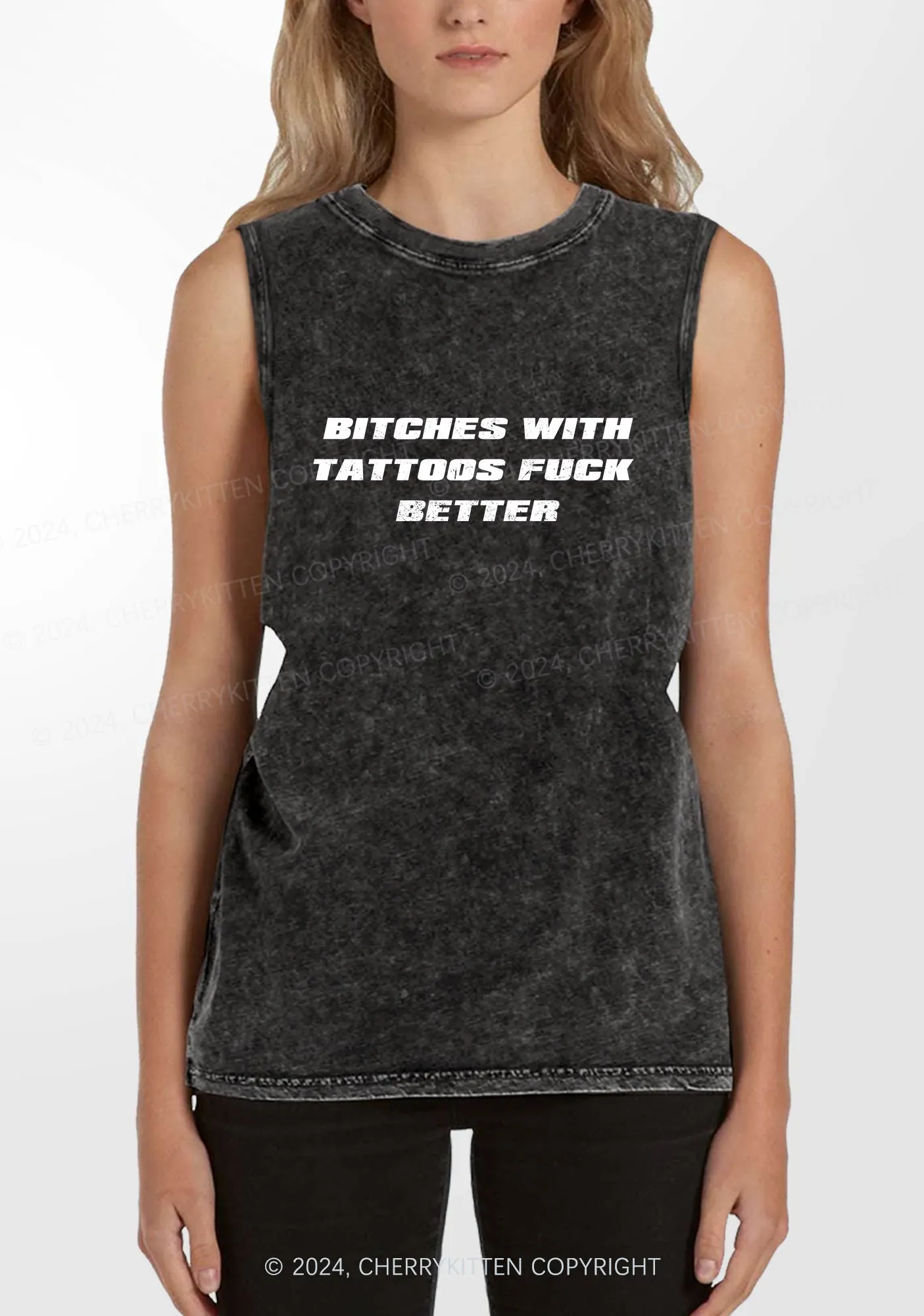 Bxxches With Tattoos Fxxk Better Y2K Washed Tank Cherrykitten