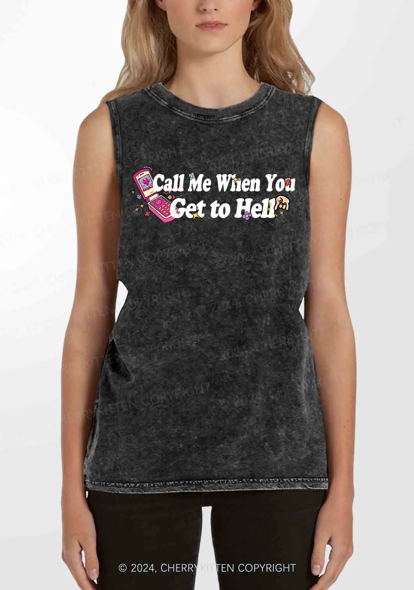 Call Me When You Get To Hell Y2K Washed Tank Cherrykitten