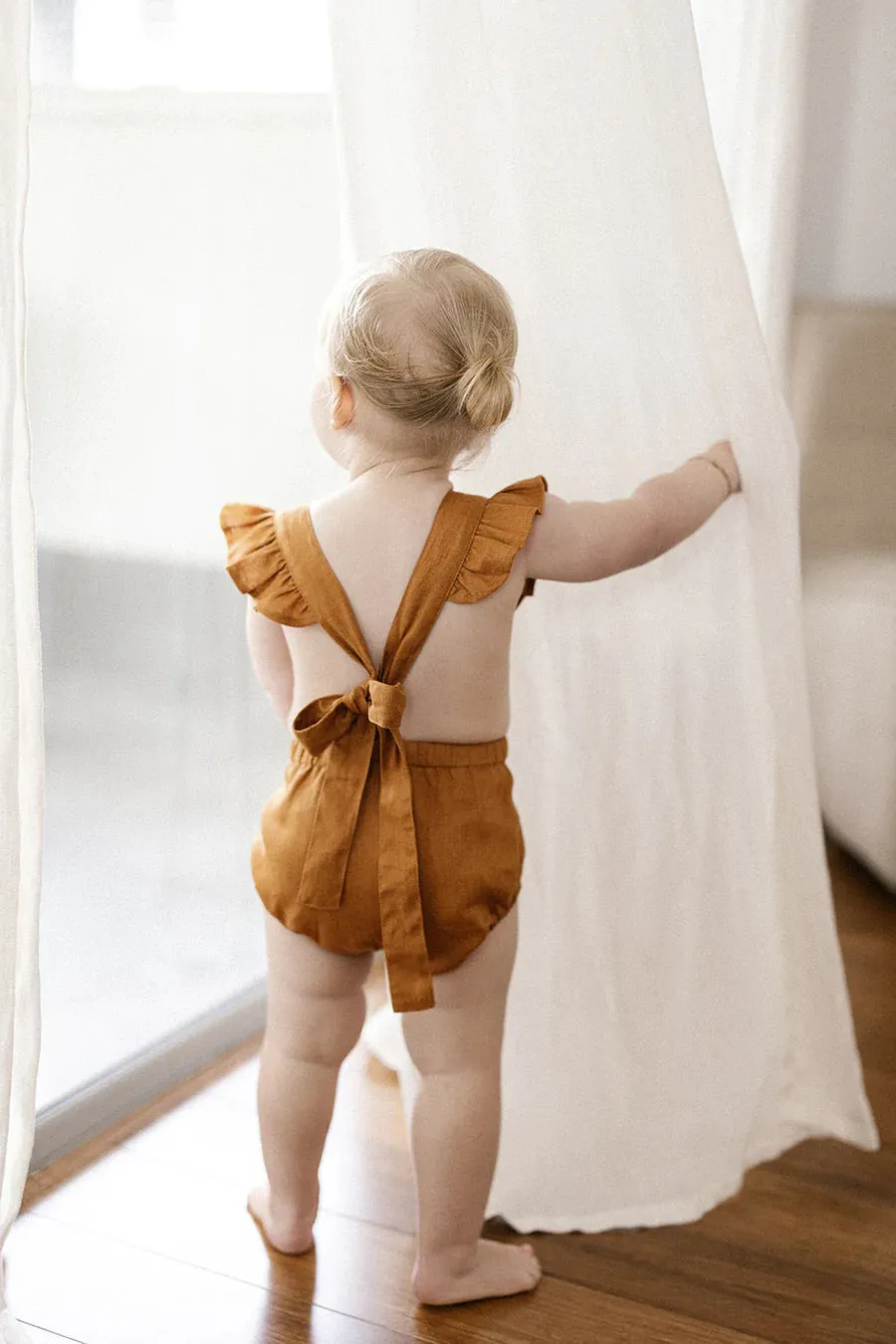 Caramel Linen Vintage Romper