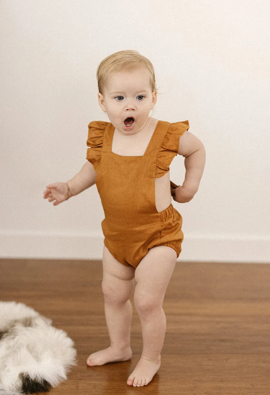 Caramel Linen Vintage Romper