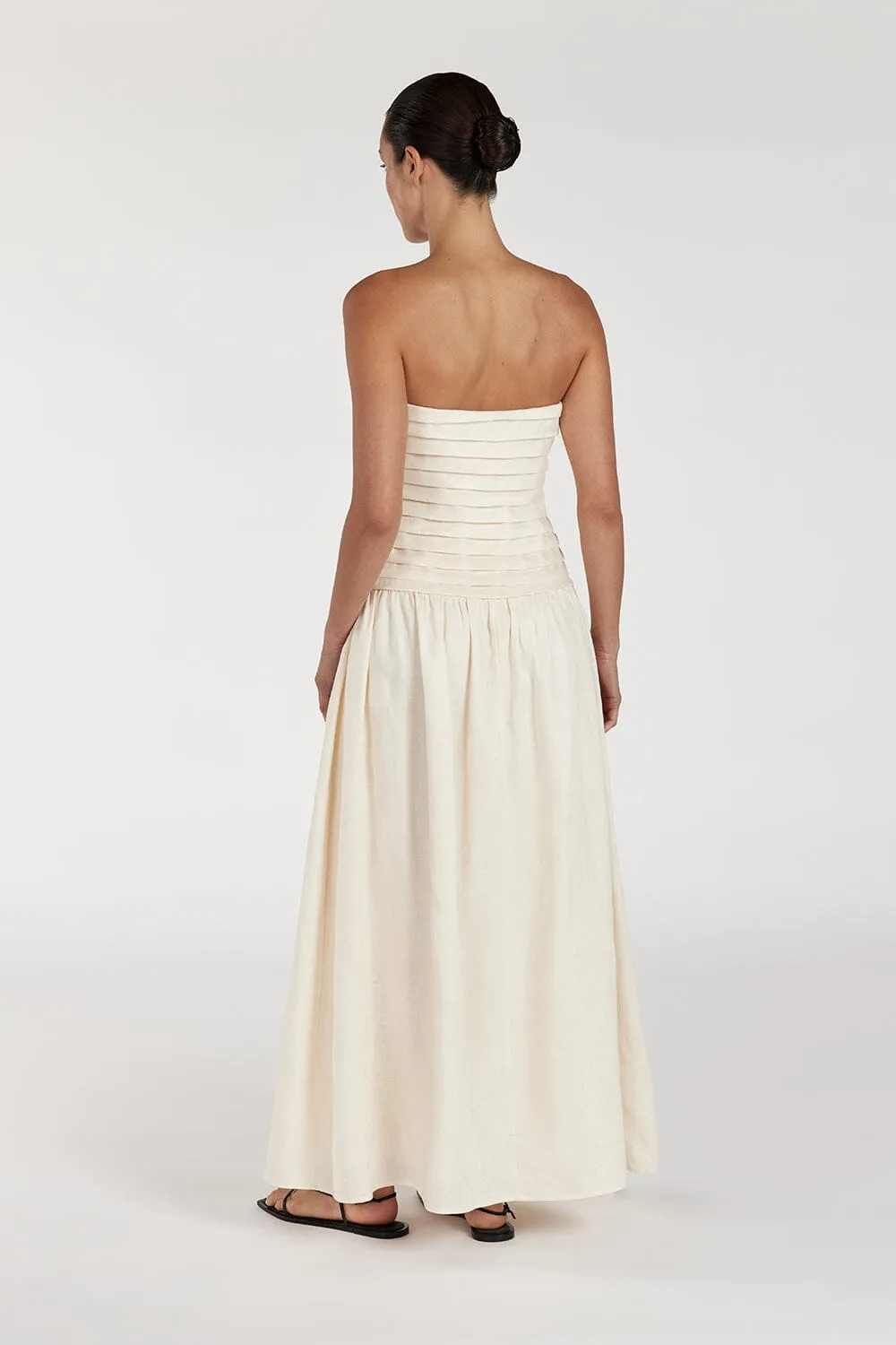 CATANIA CREAM LINEN STRAPLESS MIDI DRESS