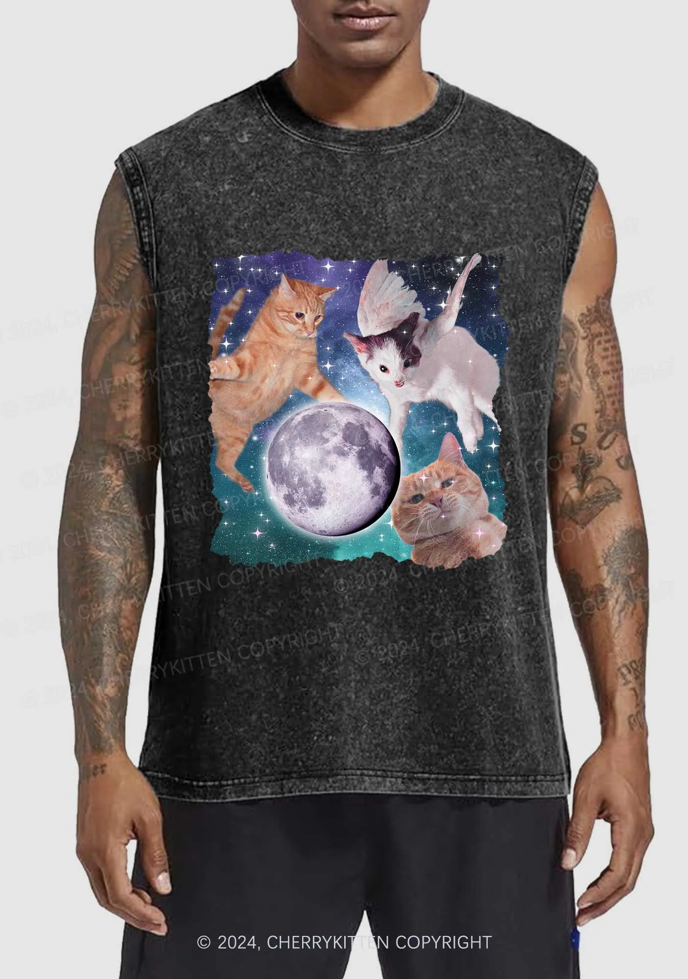 Cats On The Moon Y2K Washed Tank Cherrykitten