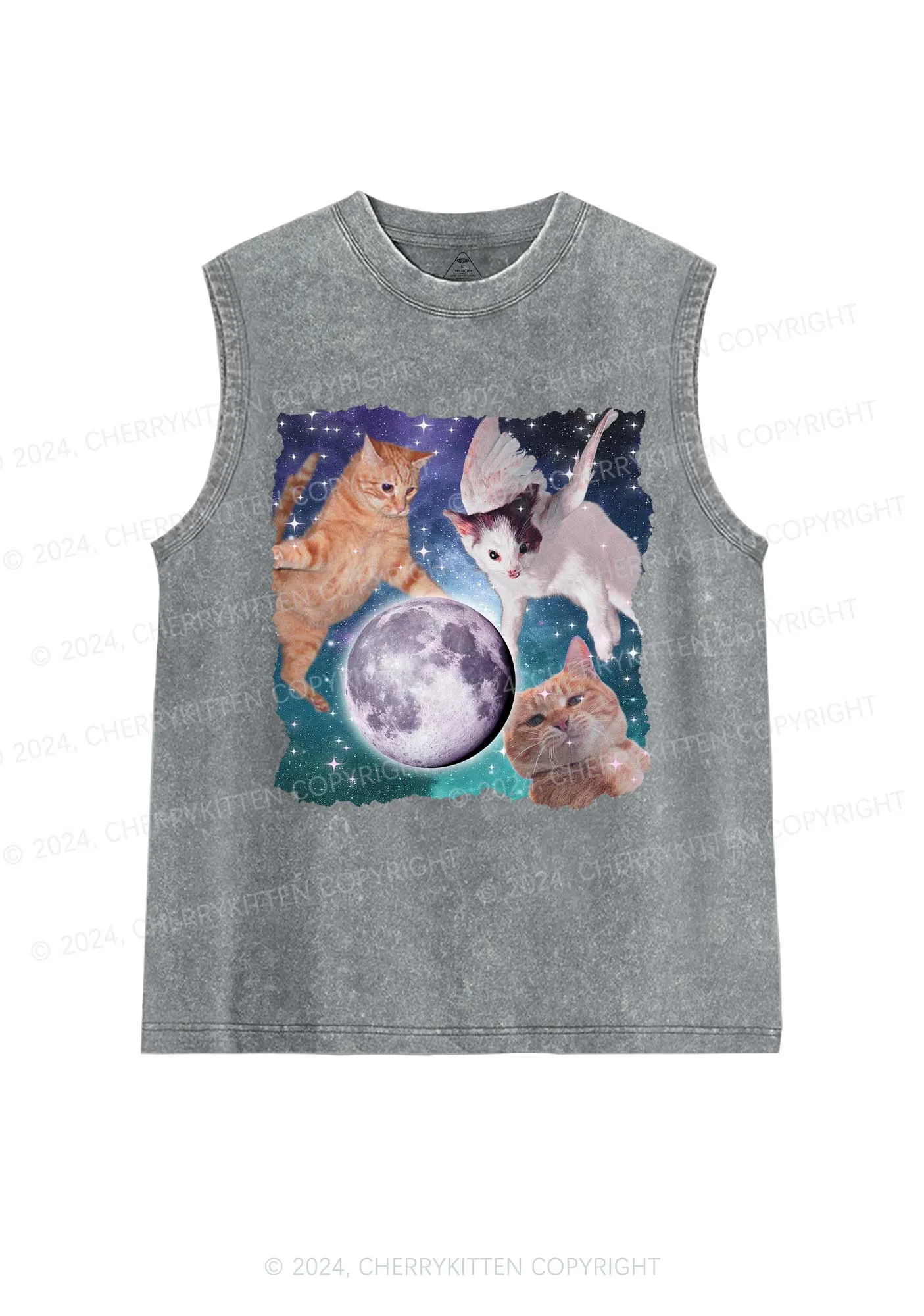 Cats On The Moon Y2K Washed Tank Cherrykitten